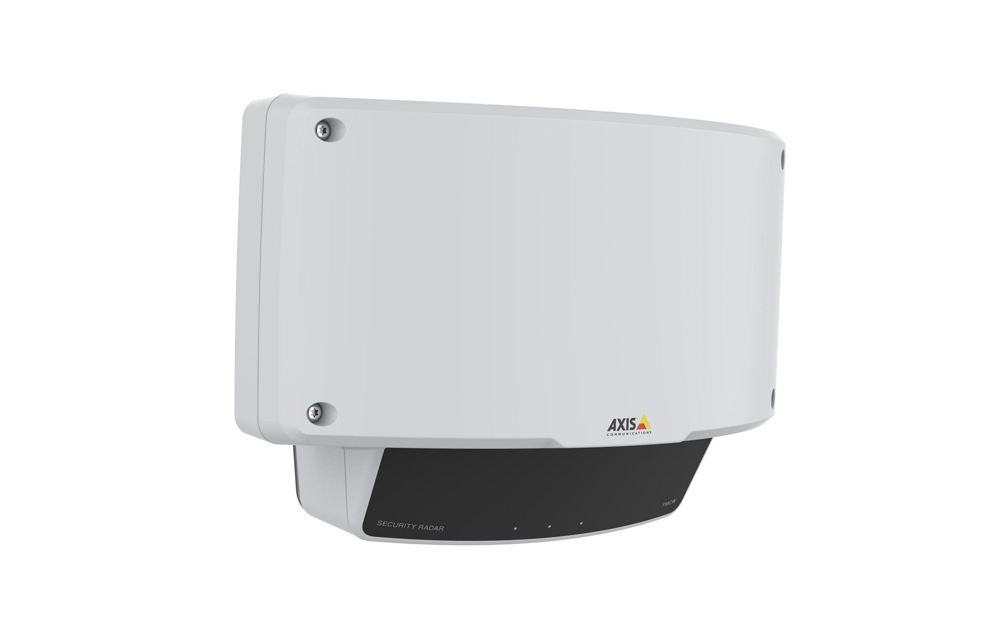 Białe urządzenie radaru bezpieczeństwa z czarną dolną częścią i logo AXIS.
