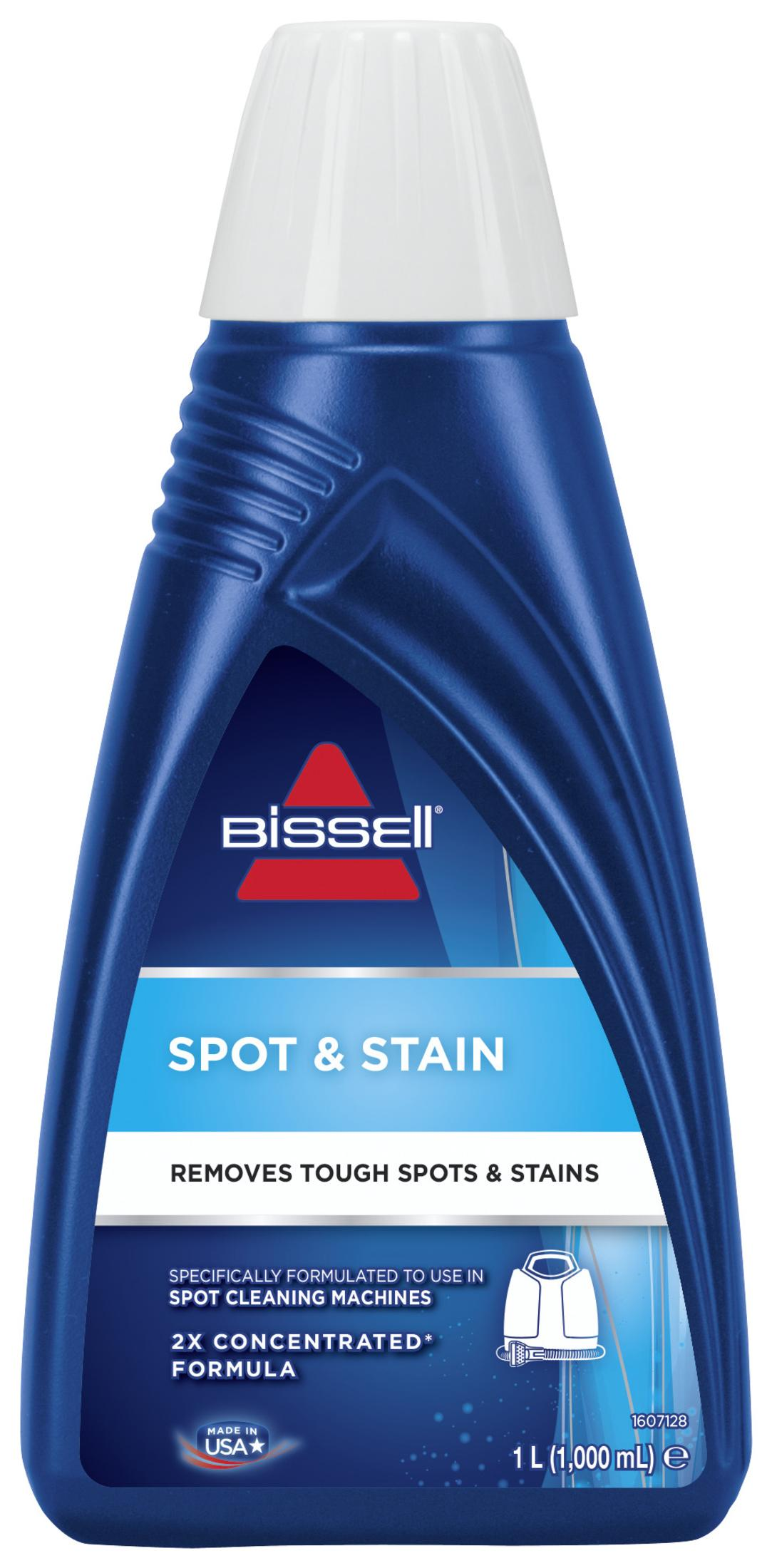 Dunkelblaue Flasche Bissel Spot & Stain Reiniger mit weißem Deckel. 1L.