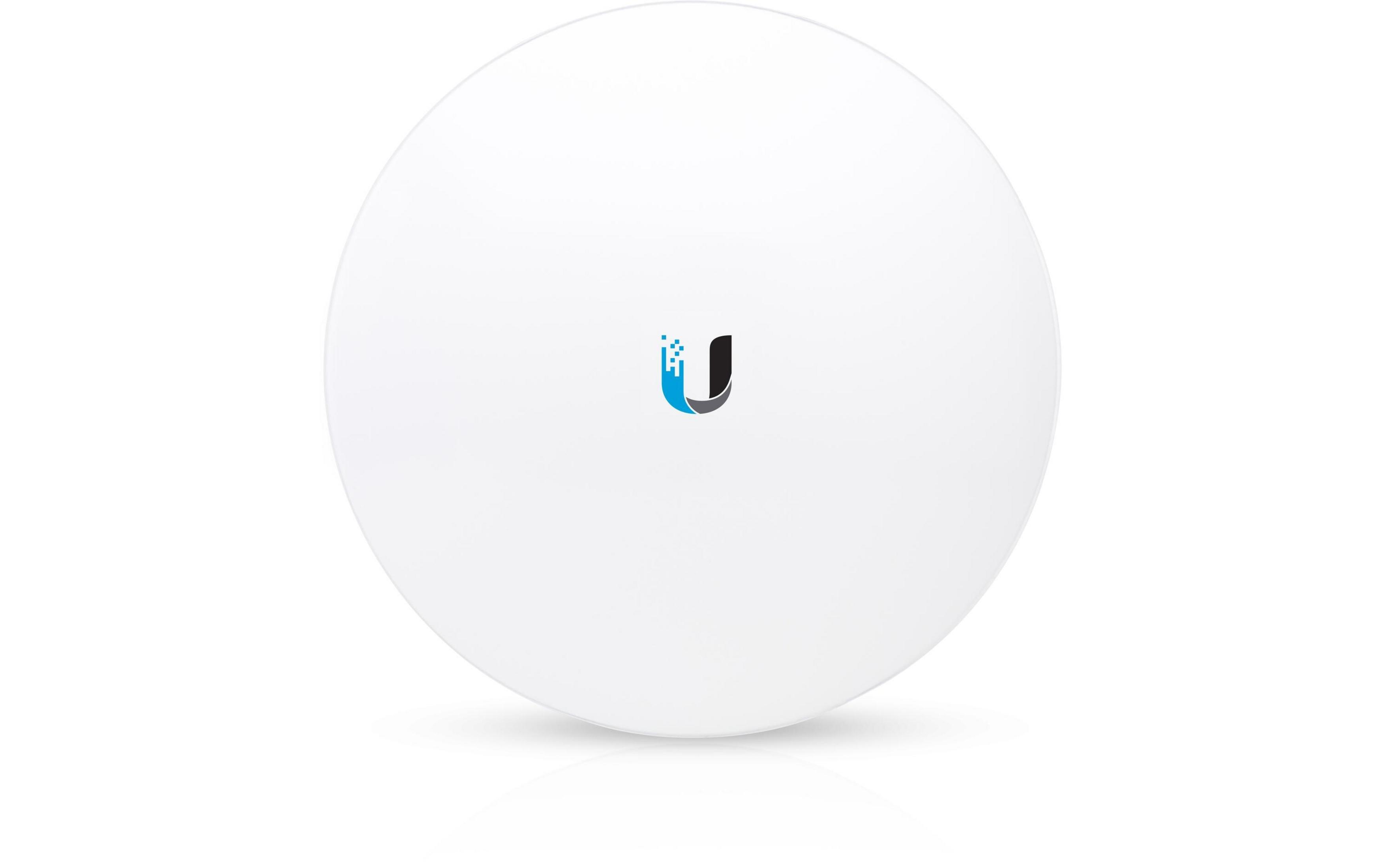 Białe, okrągłe urządzenie z niebiesko-czarnym logo pośrodku.