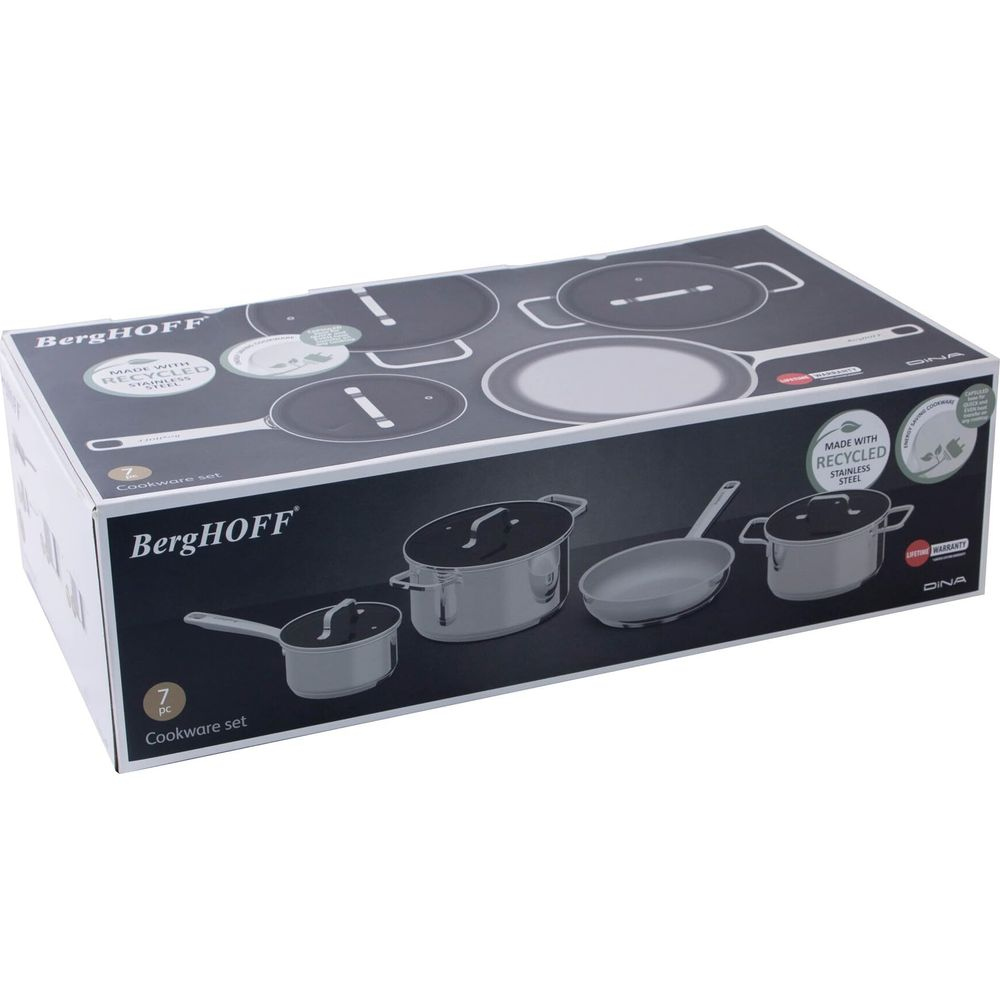 BergHOFF cookware set on a box with product images.