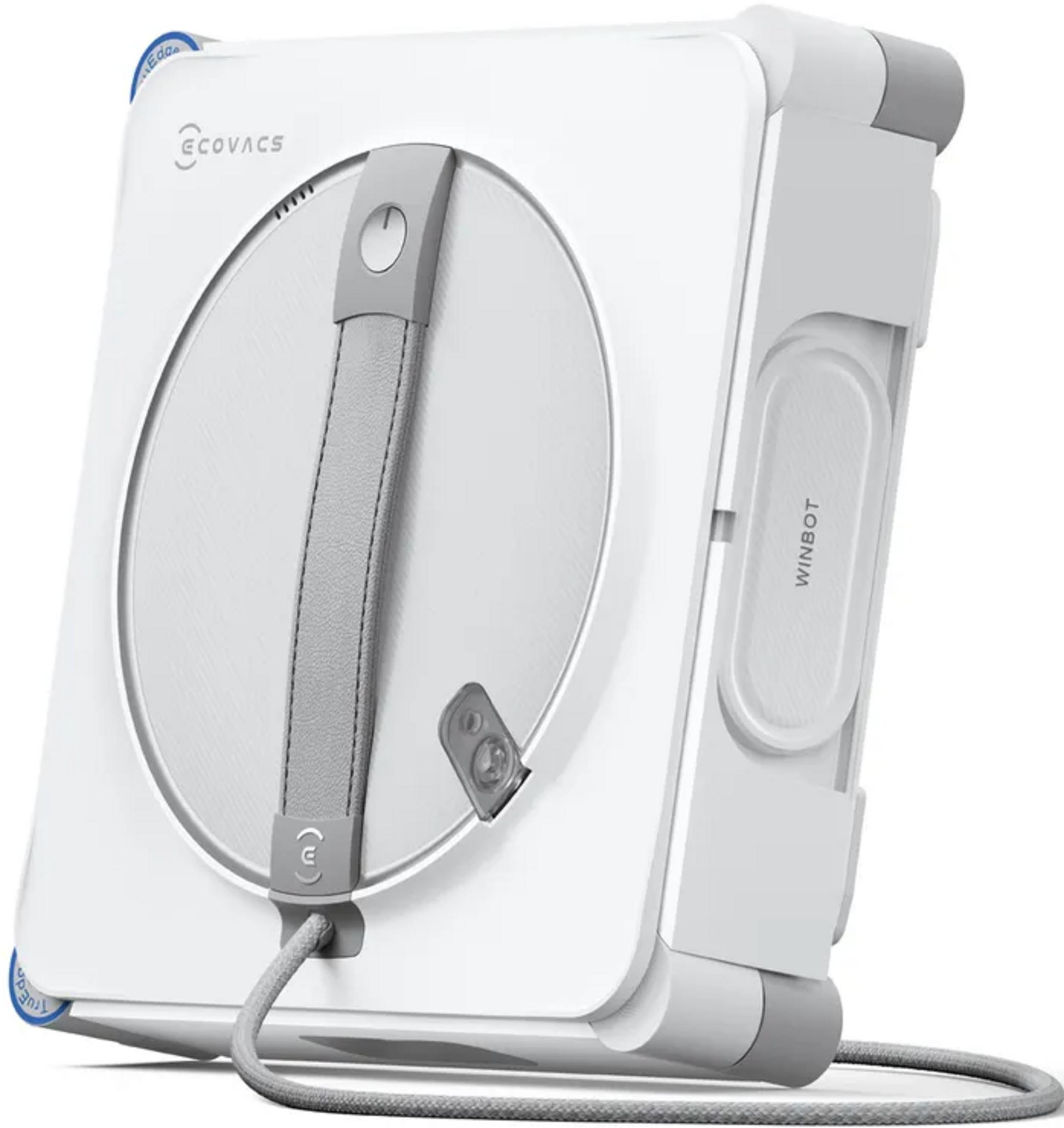 Biały robot do czyszczenia okien z szarym uchwytem i kablem.