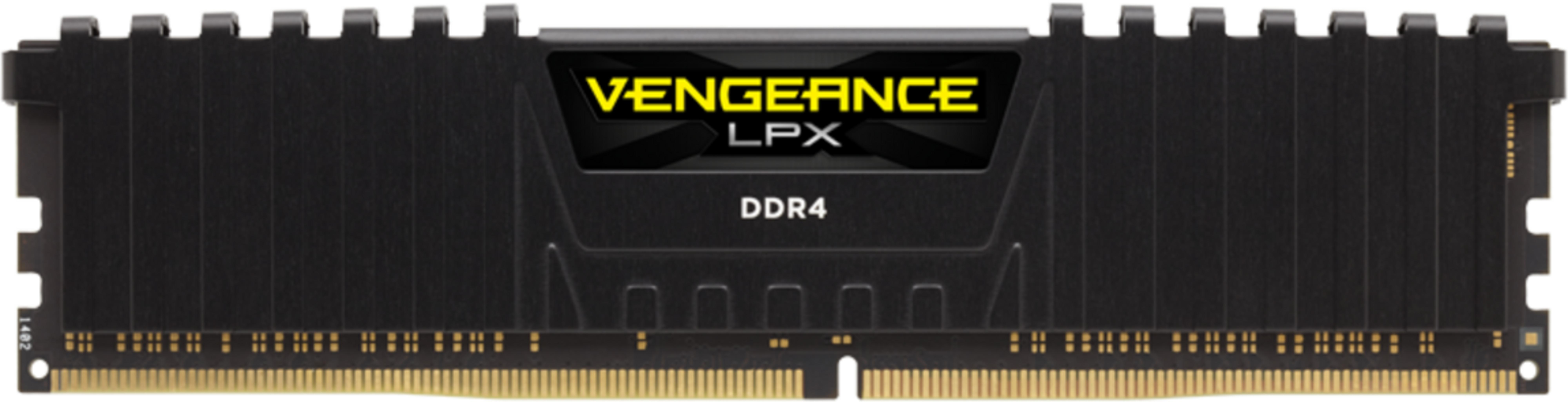 Czarny moduł RAM DDR4 z żółtym logo VENGEANCE LPX.