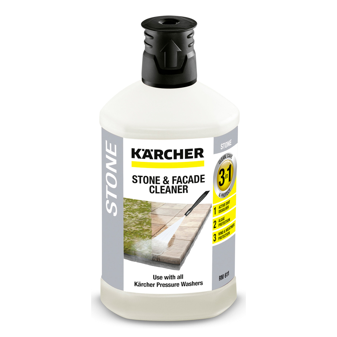Flacone Kärcher Detergente Pietra e Facciata con tappo nero, formula 3 in 1.