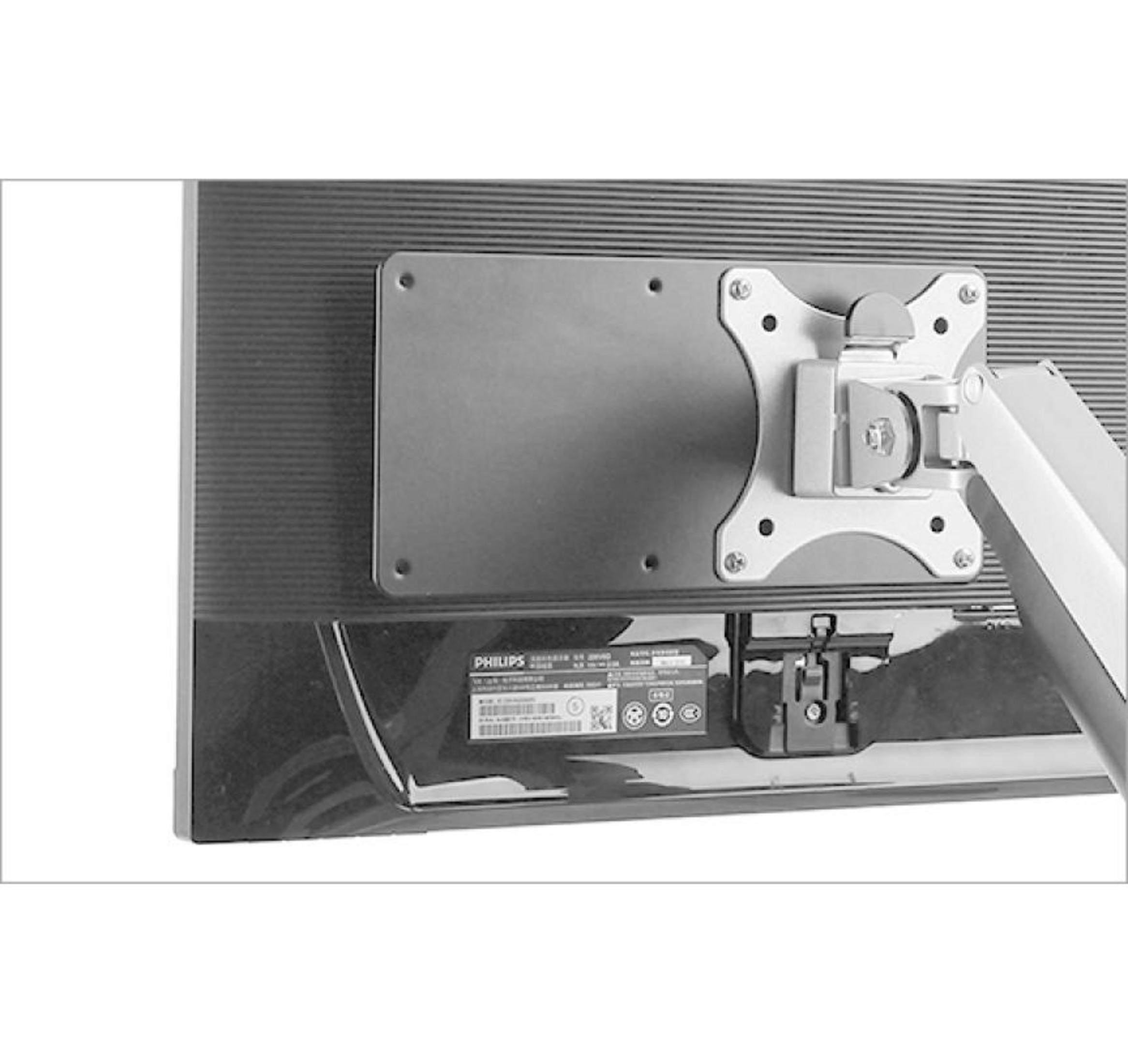 Back of a monitor showing VESA mount, cable management, and Philips label.