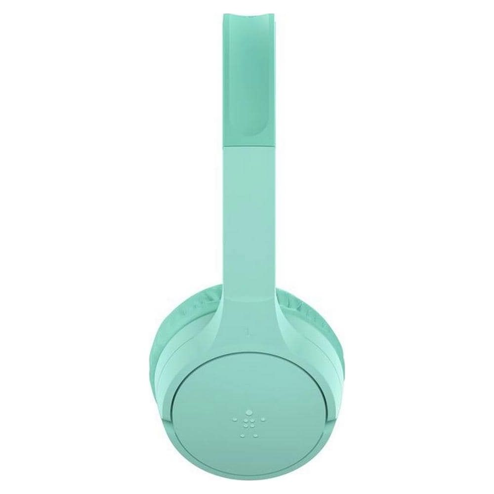 Turkusowa nausznica słuchawek z małymi kropkami na białym tle.