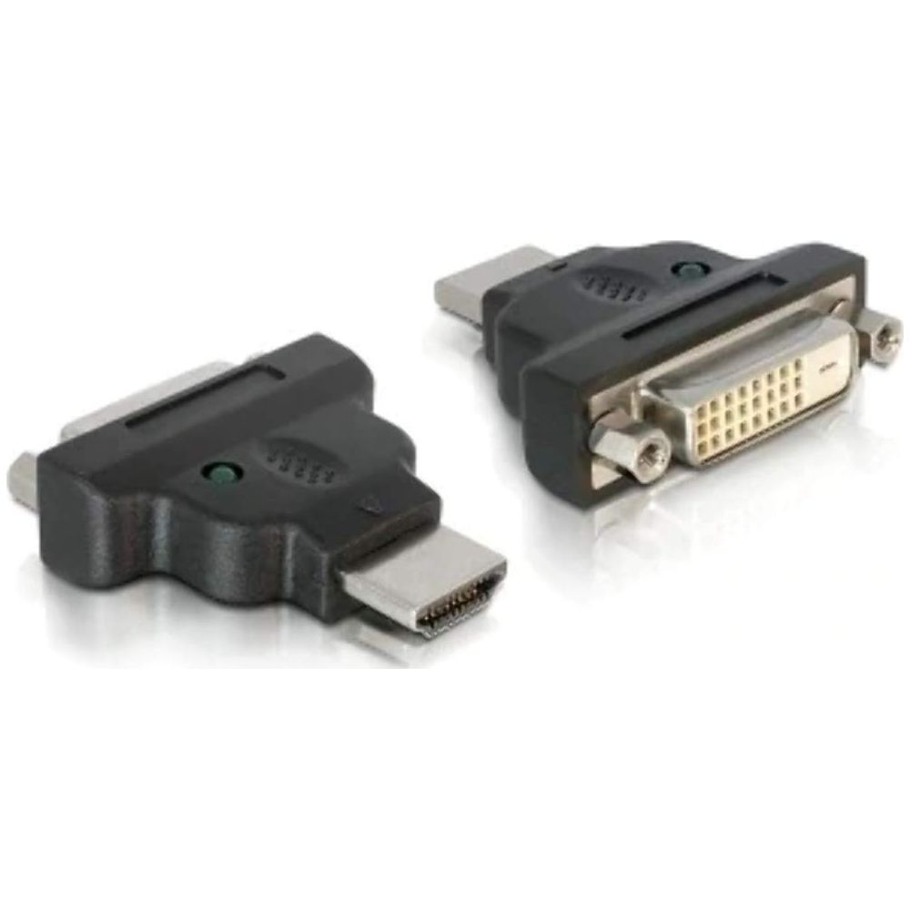 Dwa czarne adaptery: jeden HDMI na DVI, jeden HDMI na HDMI.