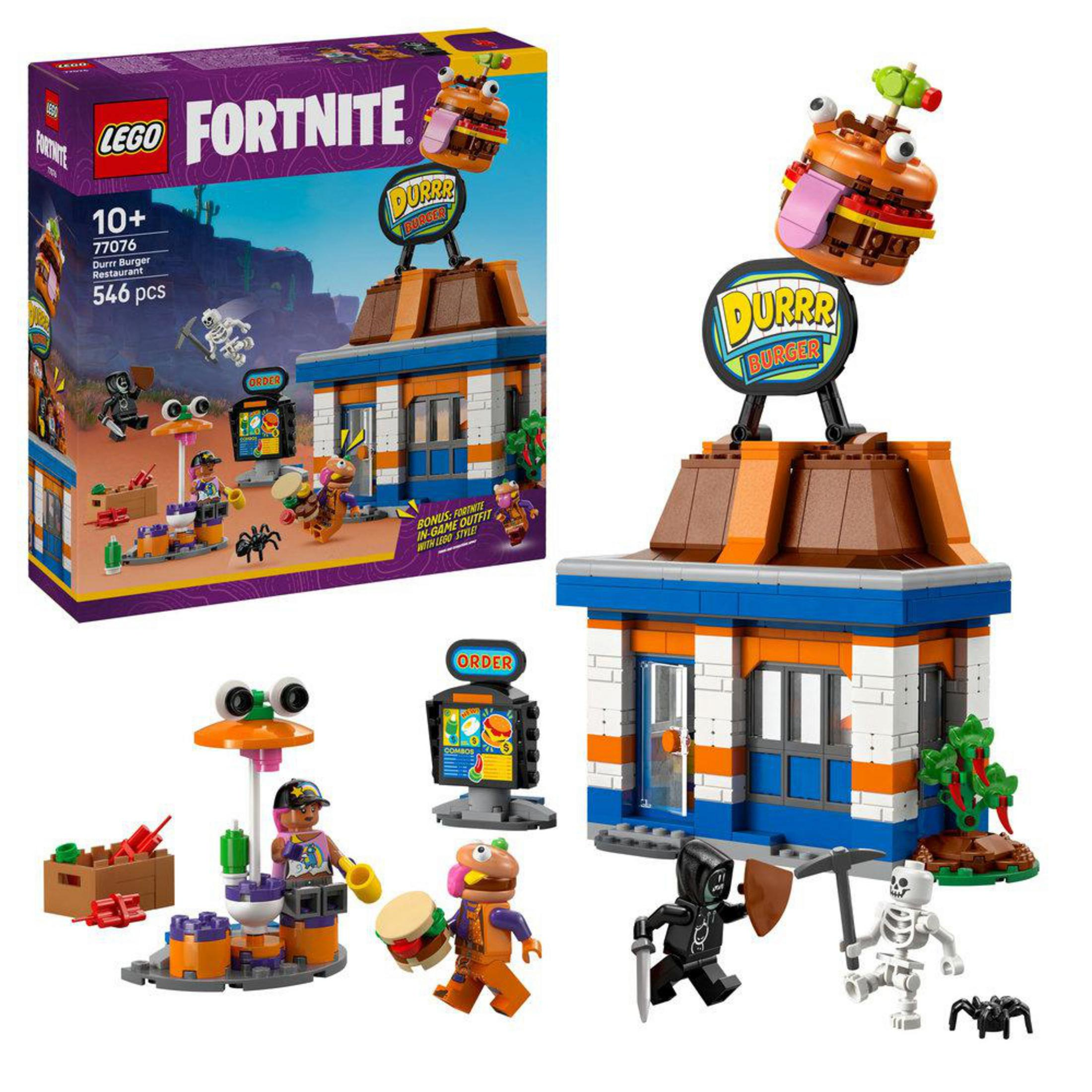 LEGO Fortnite Durrr Burger Restoran seti figürler ve bina ile.