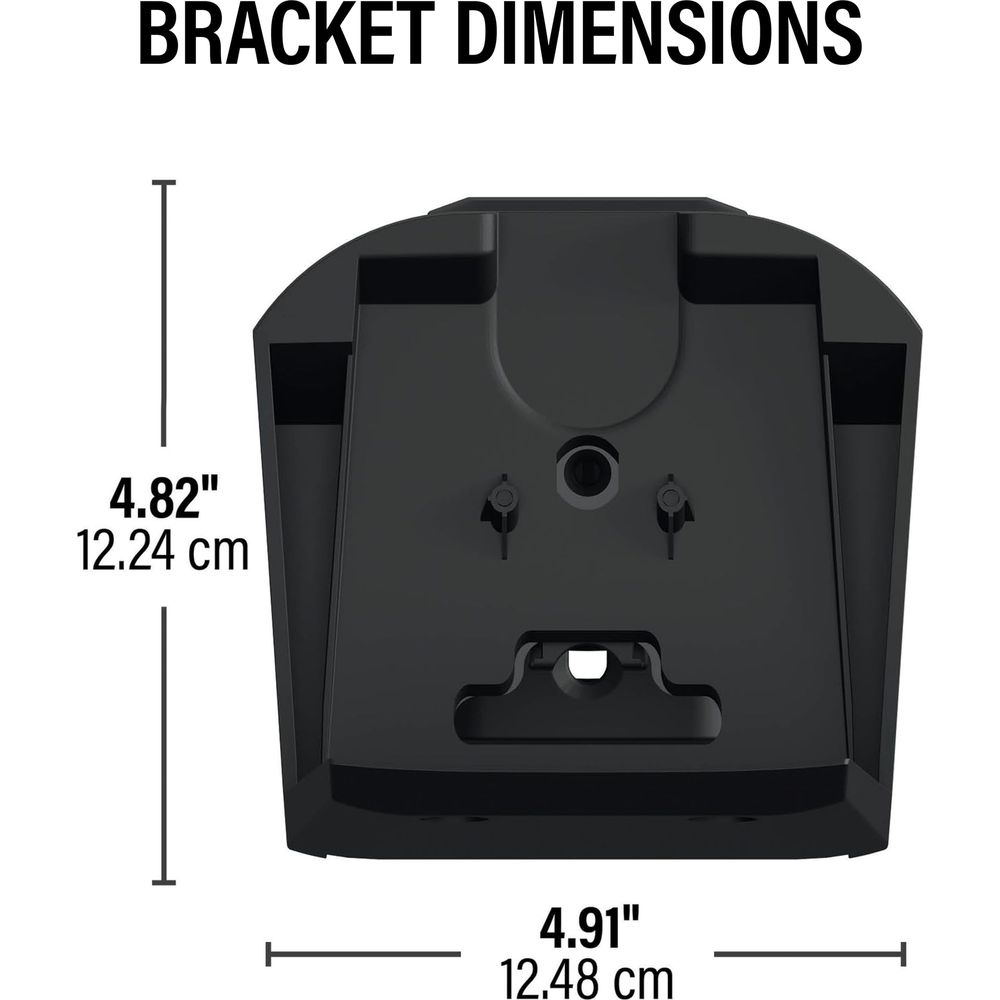 Black bracket shown with dimensions 4.82" (12.24 cm) and 4.91" (12.48 cm).