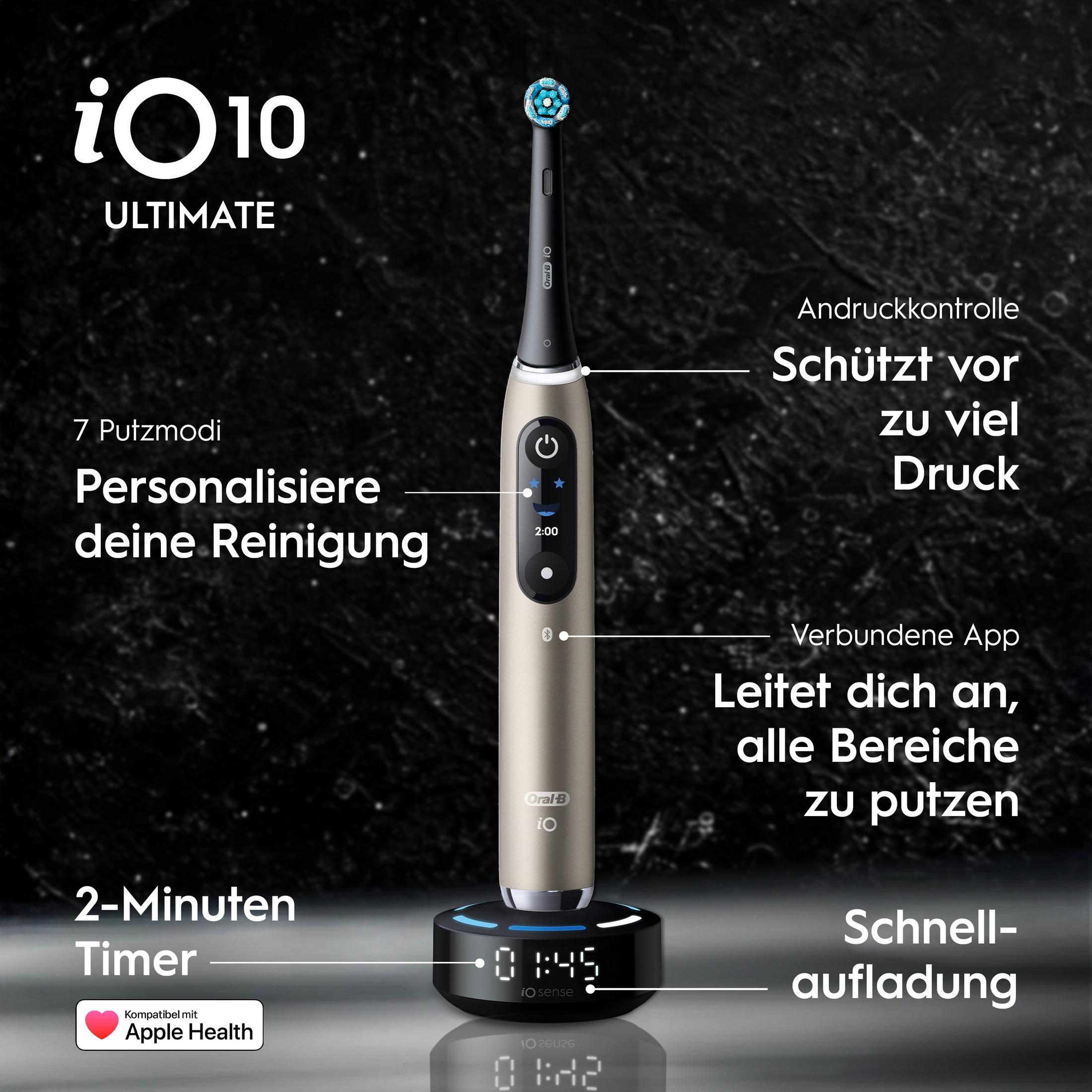 Spazzolino Oral-B iO 10 Ultimate con base di ricarica, timer e app.