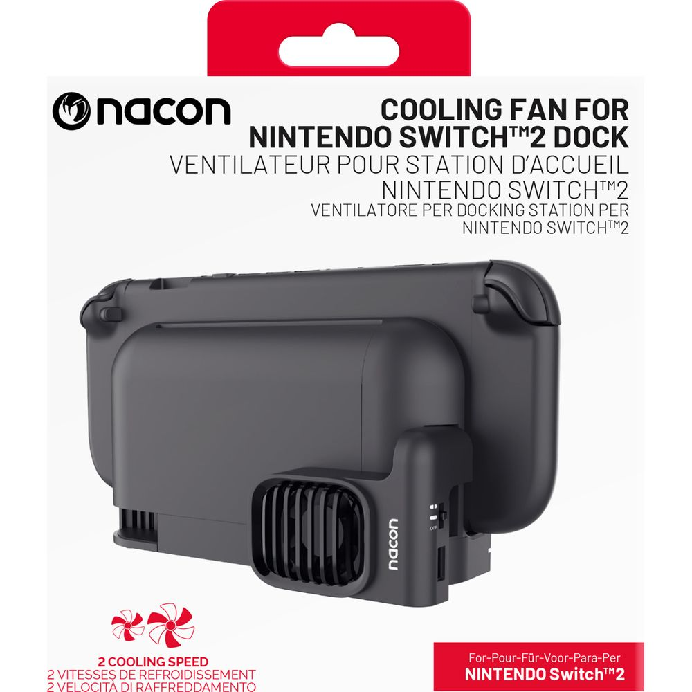 Un ventilador de refrigeración Nacon negro para la estación de acoplamiento Nintendo Switch.