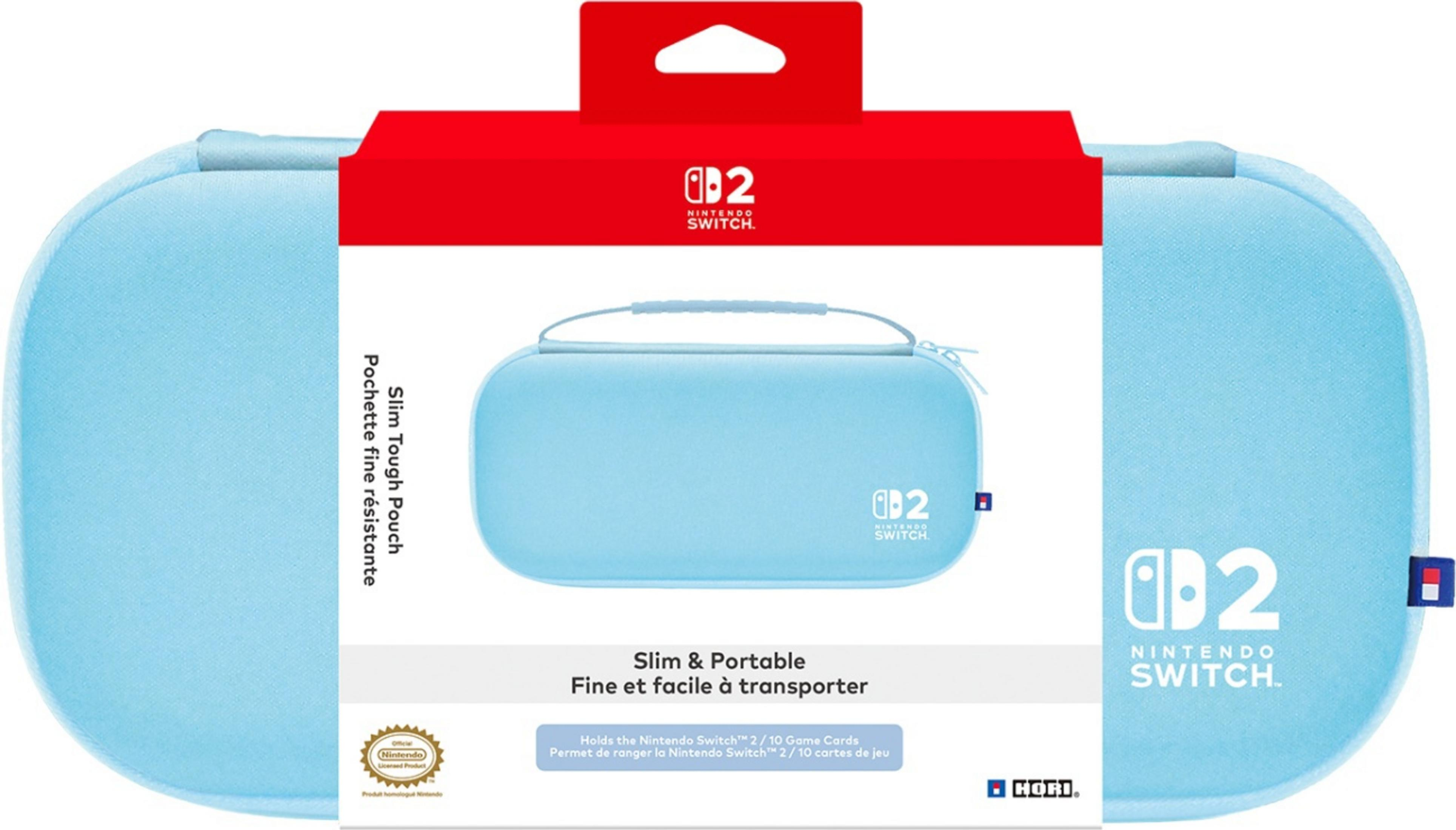 Funda azul claro para Nintendo Switch con embalaje rojo y logo blanco.