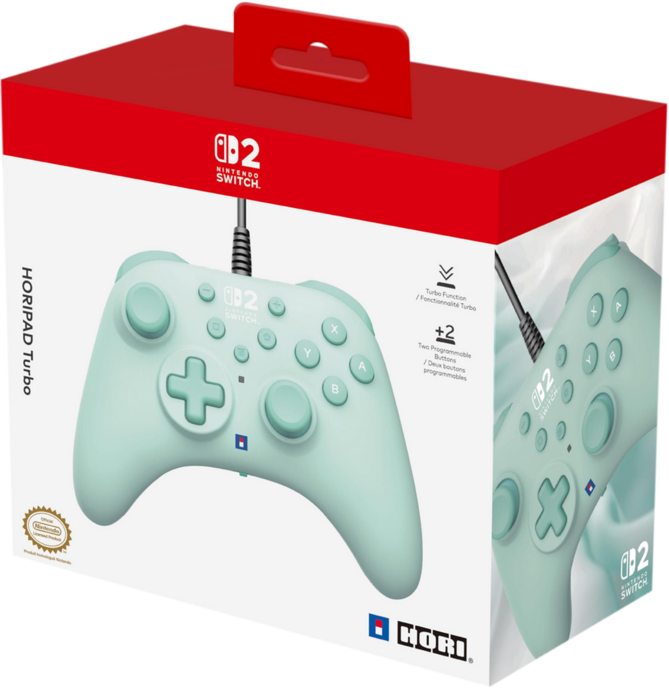 Miętowe zielone pudełko HORIPAD Turbo Nintendo Switch z kontrolerem.