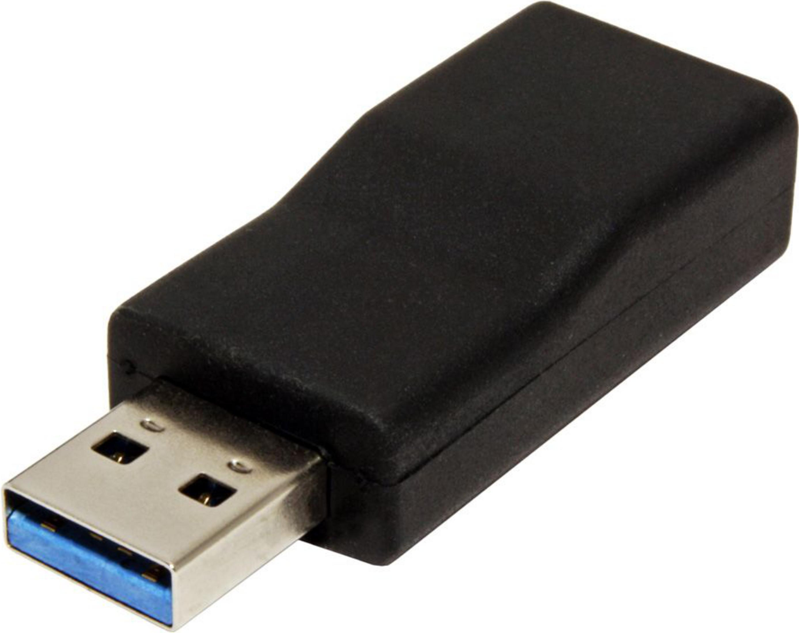 Adaptateur USB 3.0 noir avec insert bleu, isolé sur fond blanc.