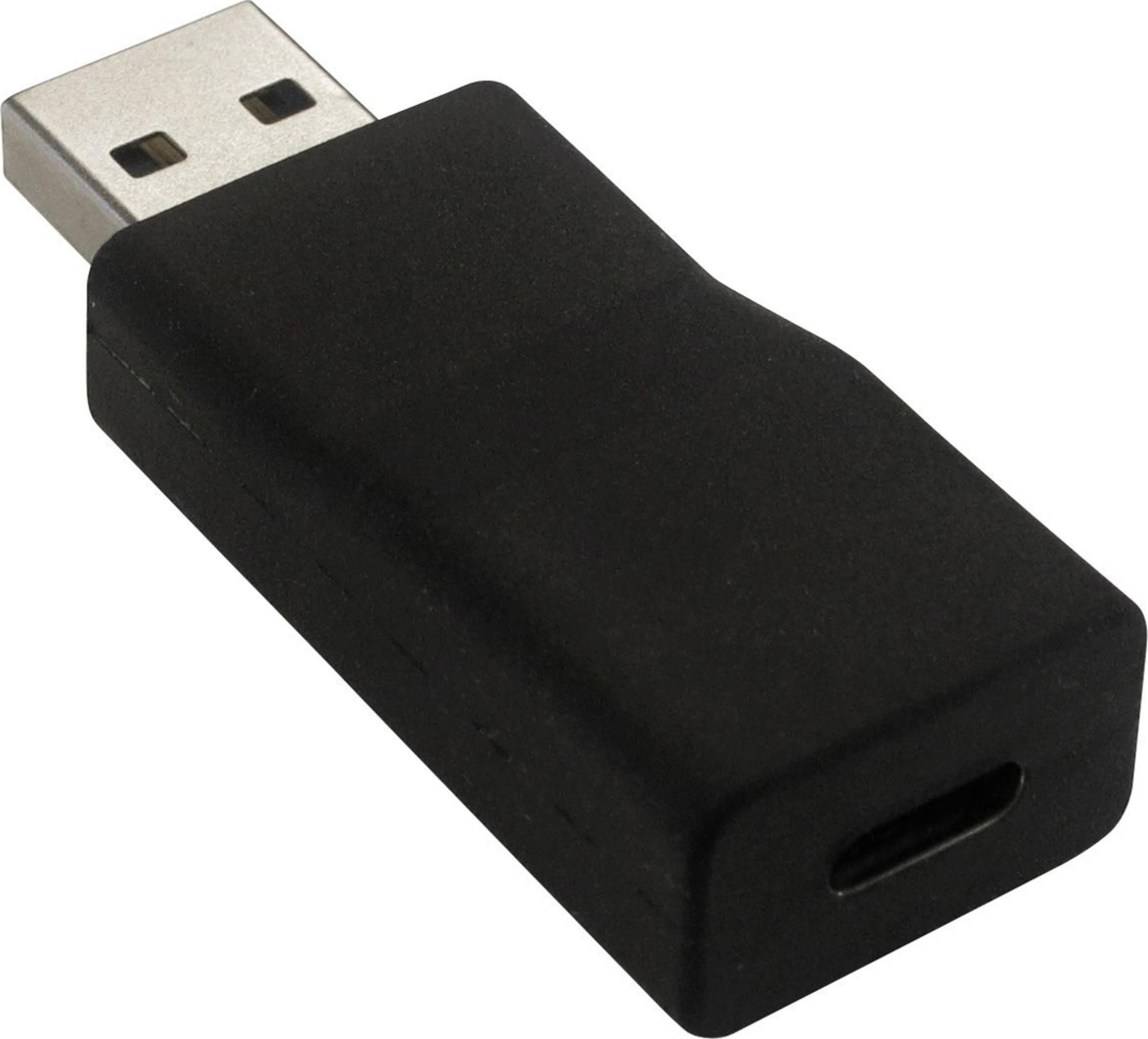 Adaptateur USB-C vers USB-A noir avec connecteur et port argentés.