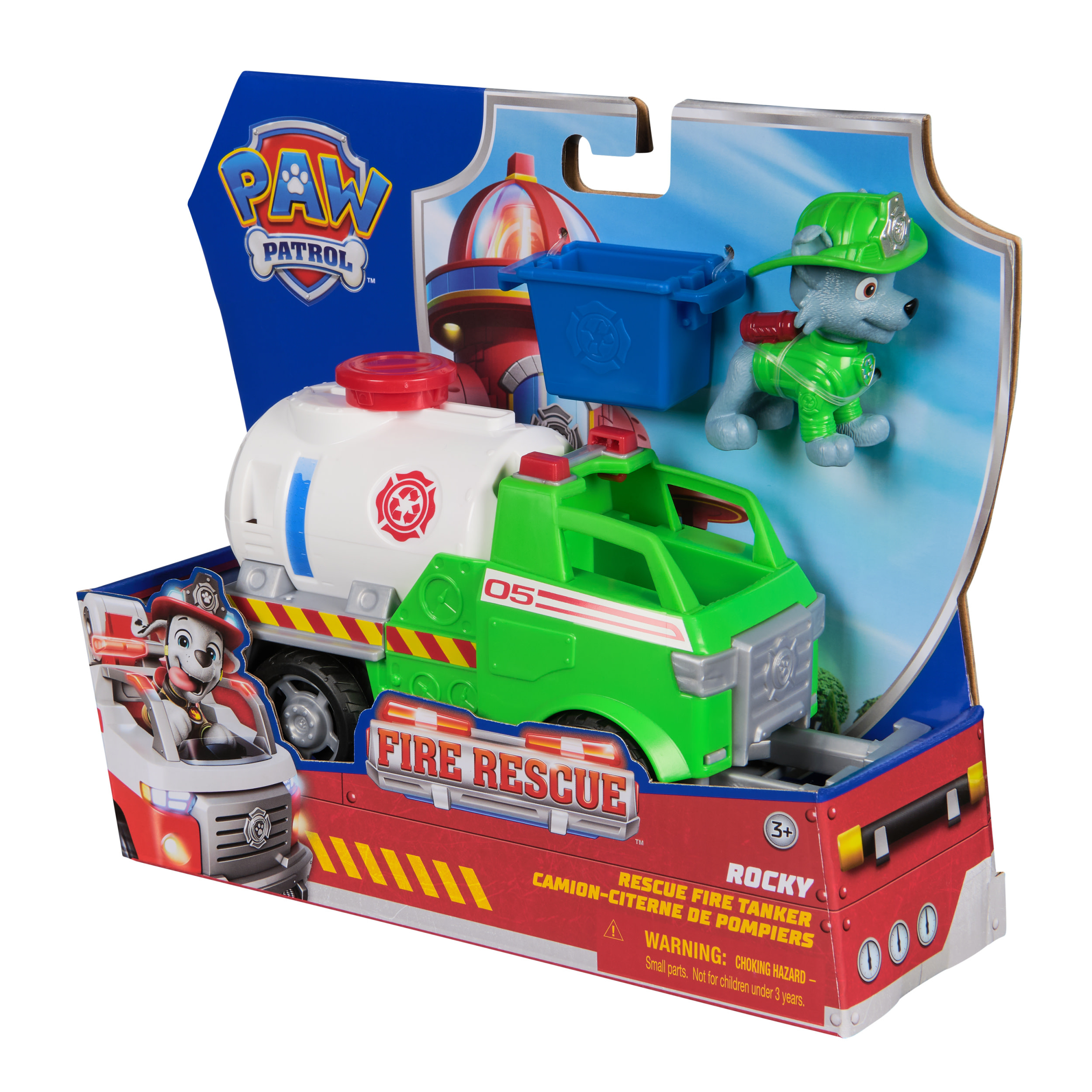 Camion de pompiers jouet Paw Patrol avec Rocky et Marshall.
