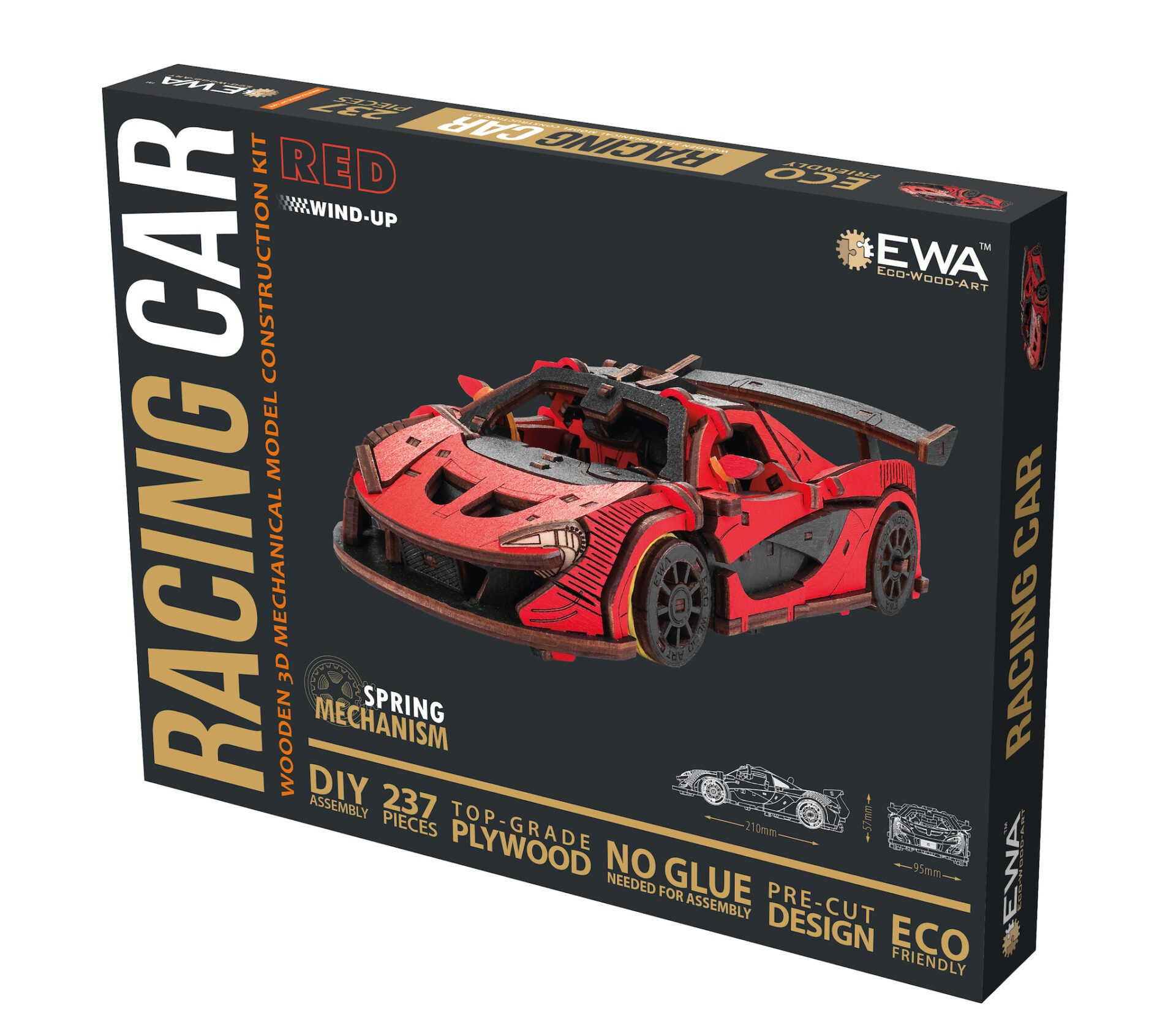 Emballage d'un kit de construction de modèle mécanique 3D en bois rouge.