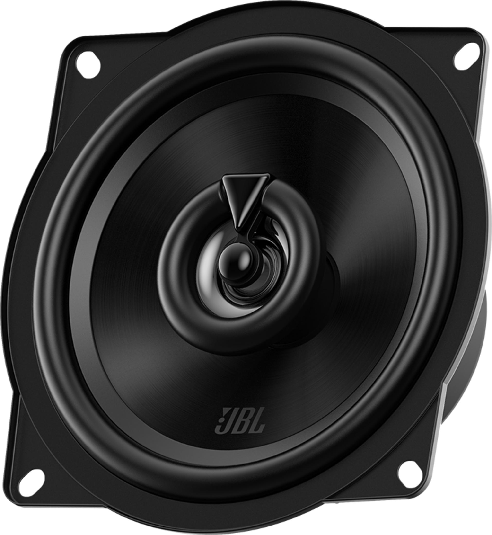 Haut-parleur JBL noir avec tweeter argenté et trous de montage.