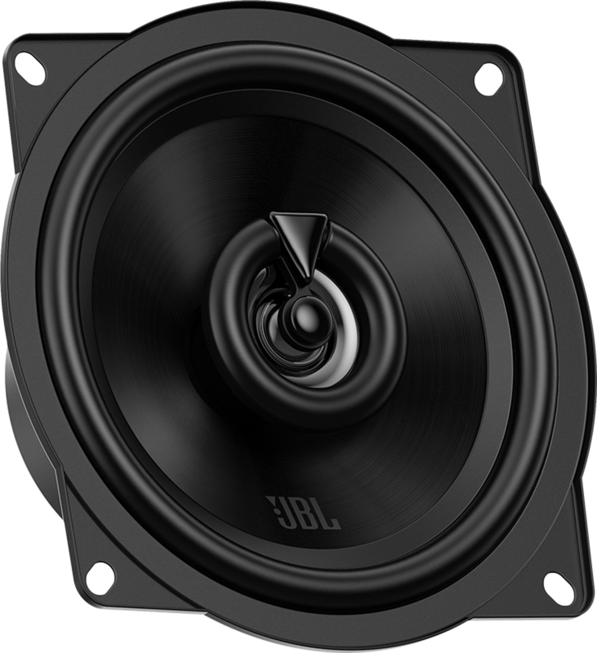 Un haut-parleur JBL noir avec tweeter triangulaire et trous de montage.
