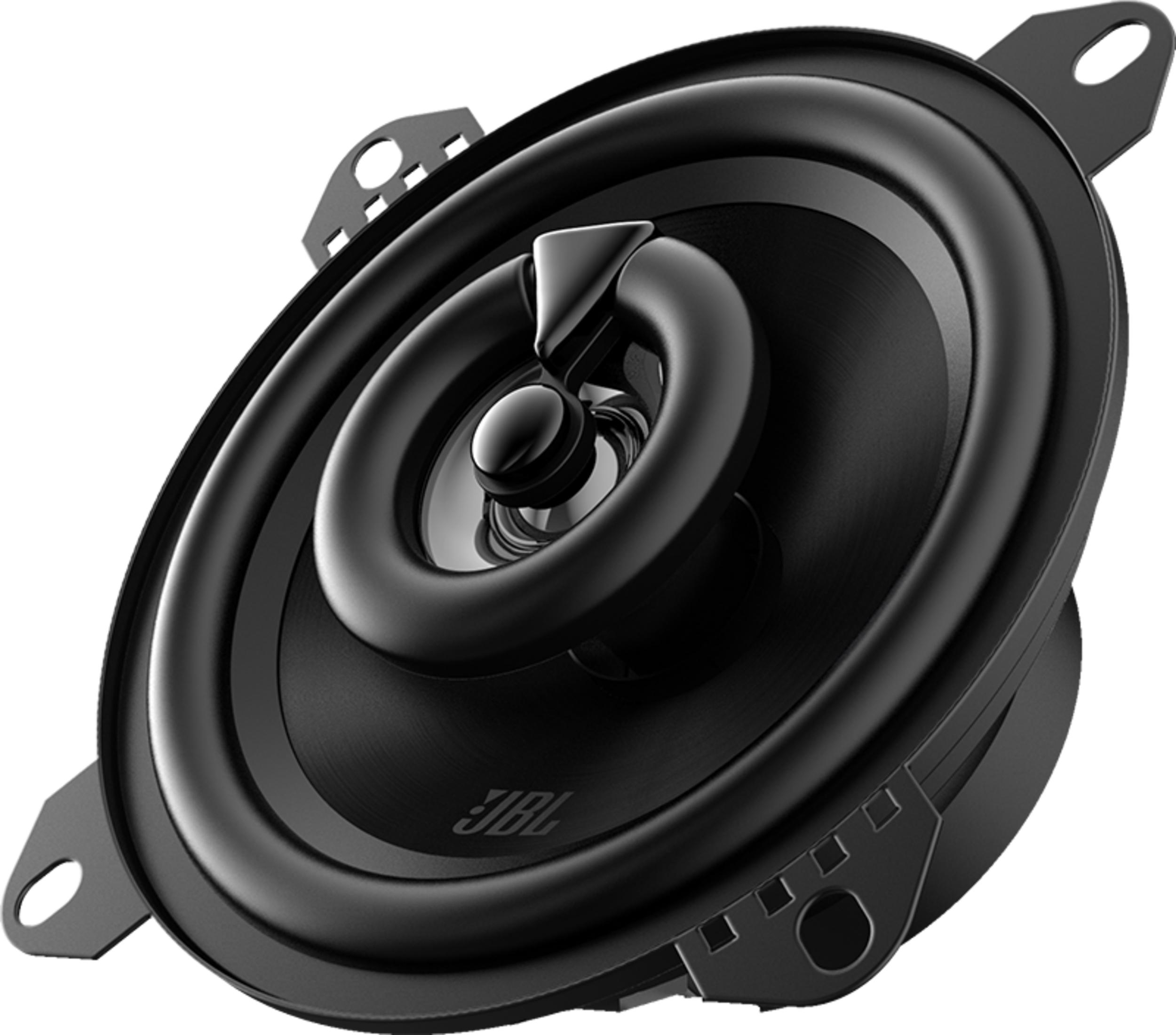 Haut-parleur JBL noir avec supports de montage métalliques, gros plan.