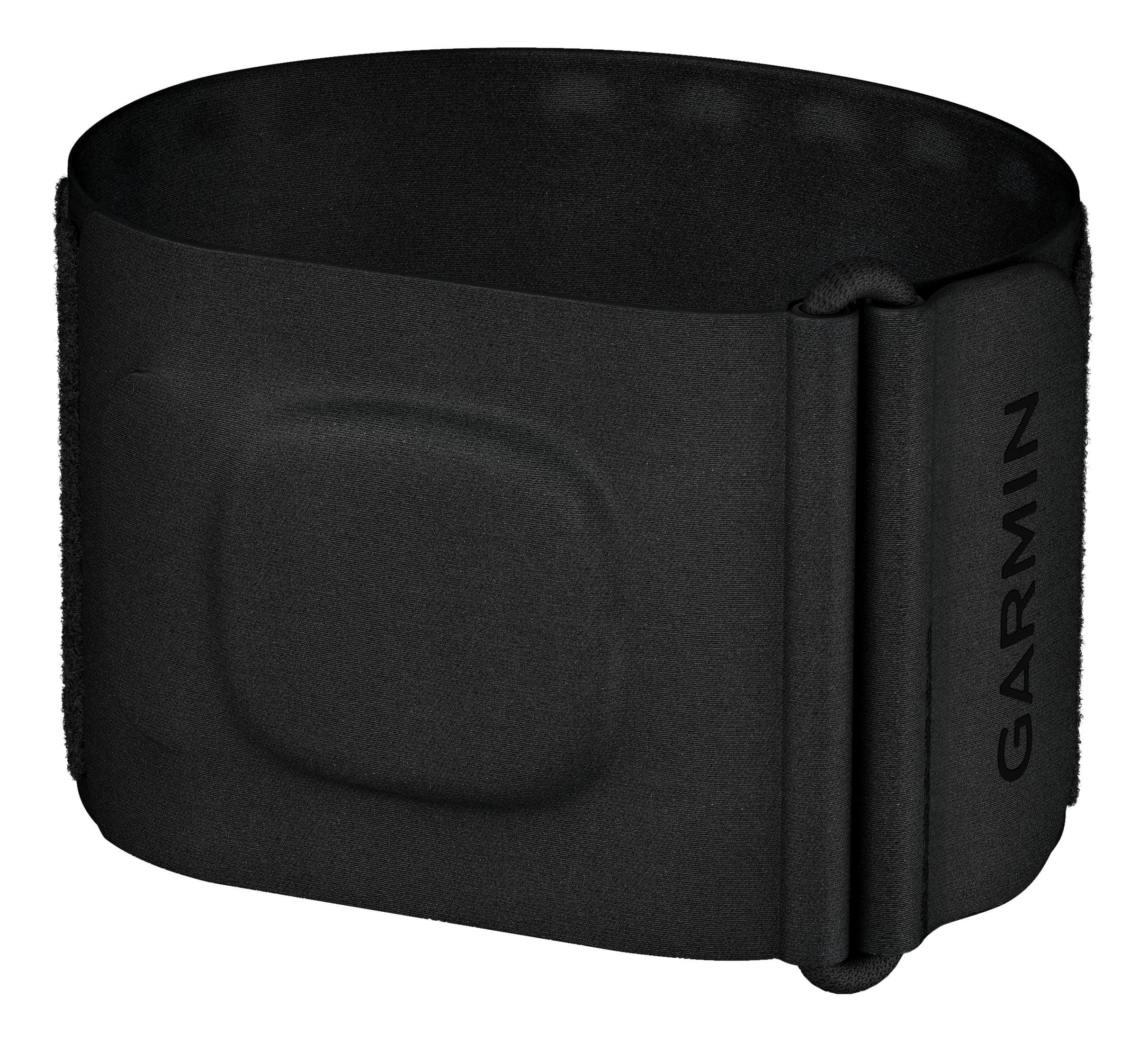 Schwarzer Herzfrequenzgurt mit Garmin-Logo.