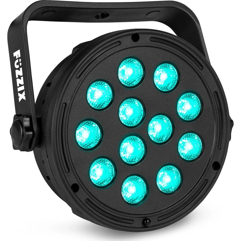 Foco redondo negro con 12 LED azules y soporte.