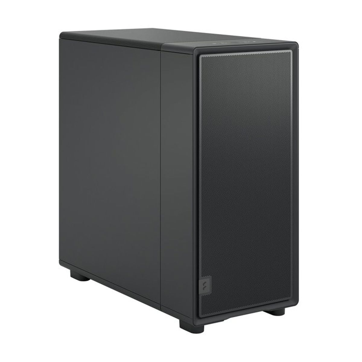 Case per computer nero con frontale ventilato e piedini.