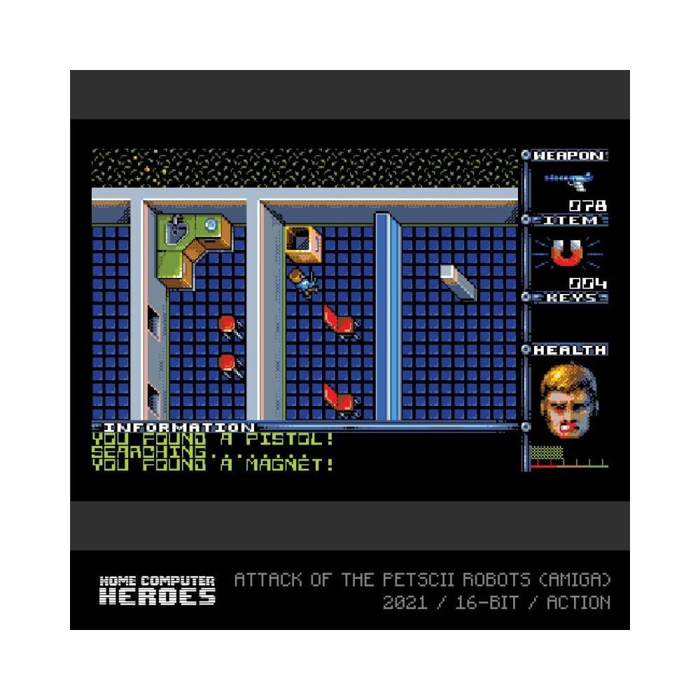 Pixel-Grafik eines Videospiels. Ein Spielercharakter navigiert durch Räume mit roten Stühlen und einem Magneten.