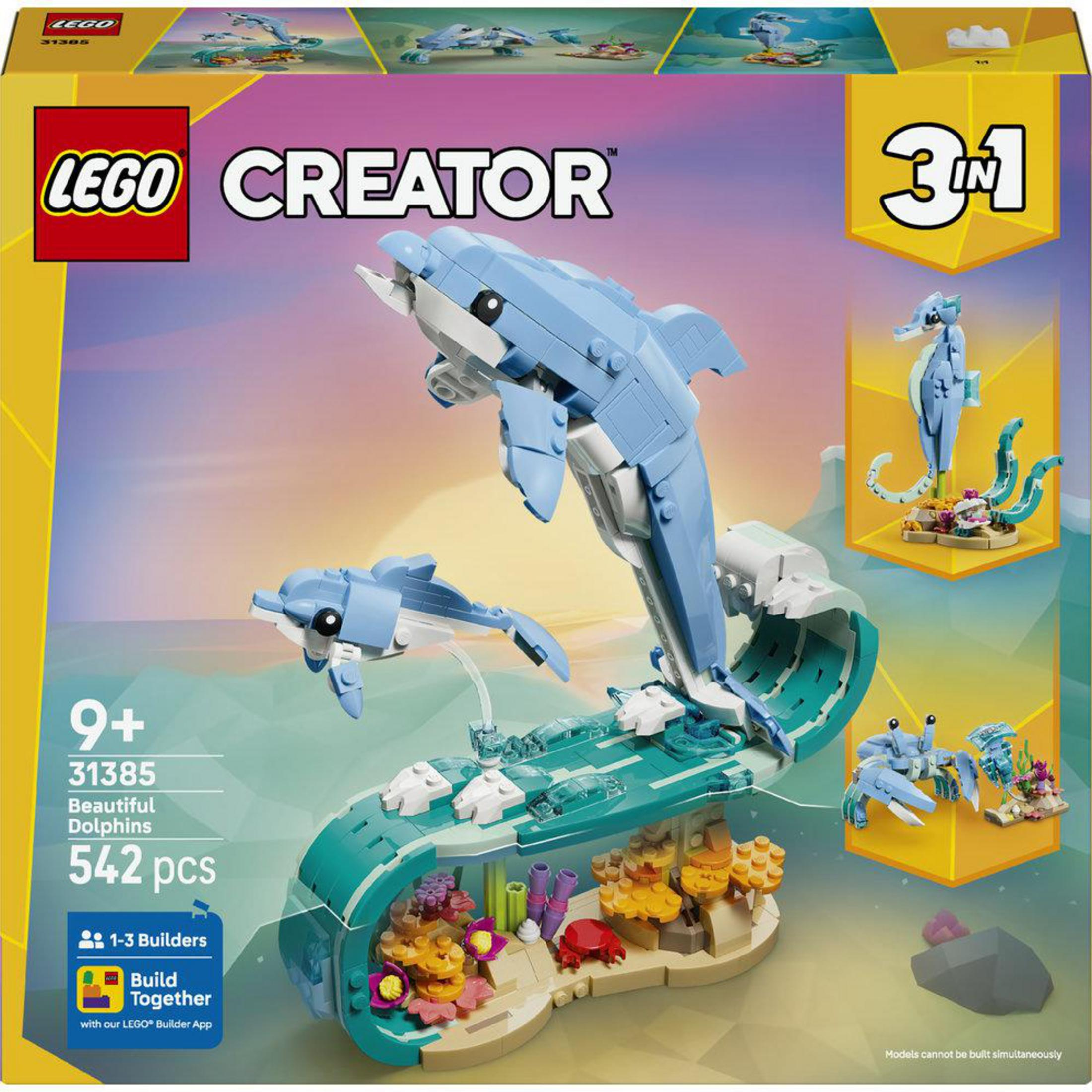Yunuslar, denizatı ve yengeç gösteren LEGO Creator kutusu.