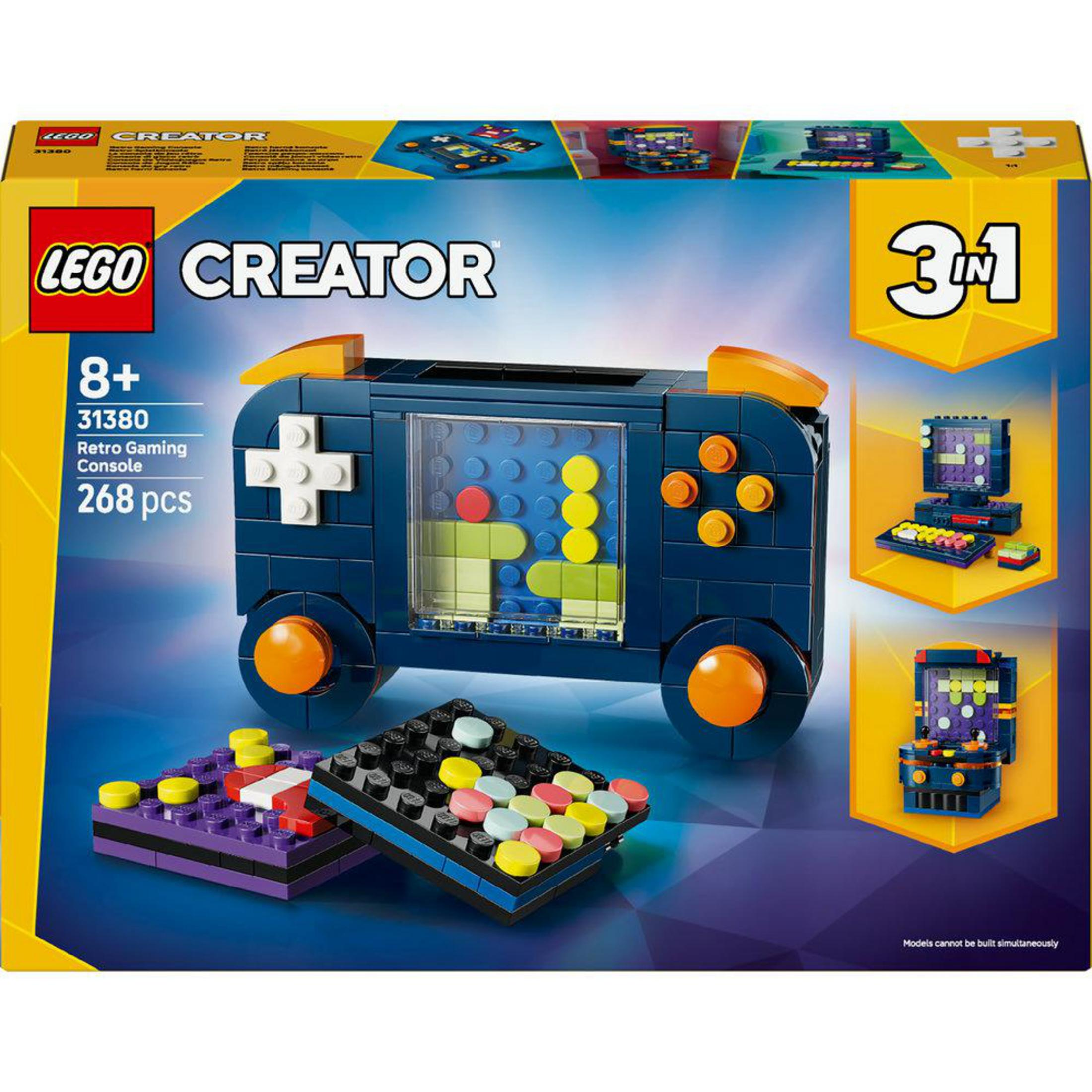 Pudełko zestawu Lego Creator Retro Gaming Console, 268 elementów.