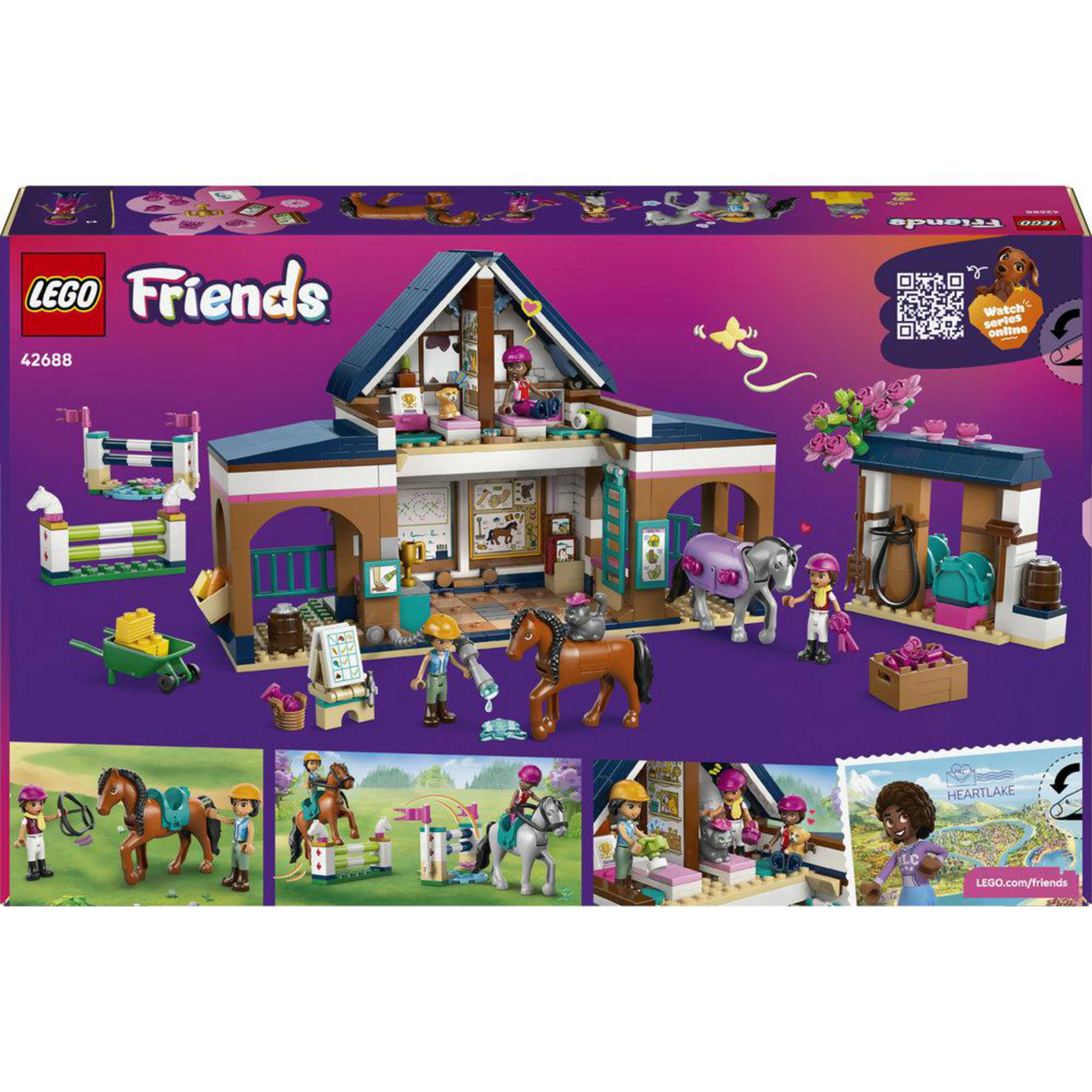 Set Lego Friends de caballos con establo, figuras, caballos y accesorios.