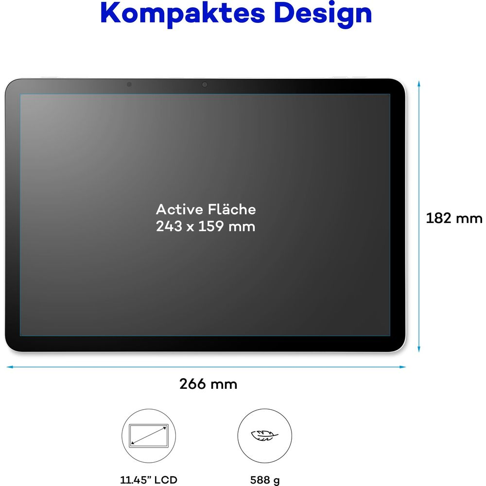 Tablet 266x182mm, LCD 11,45", 588g.