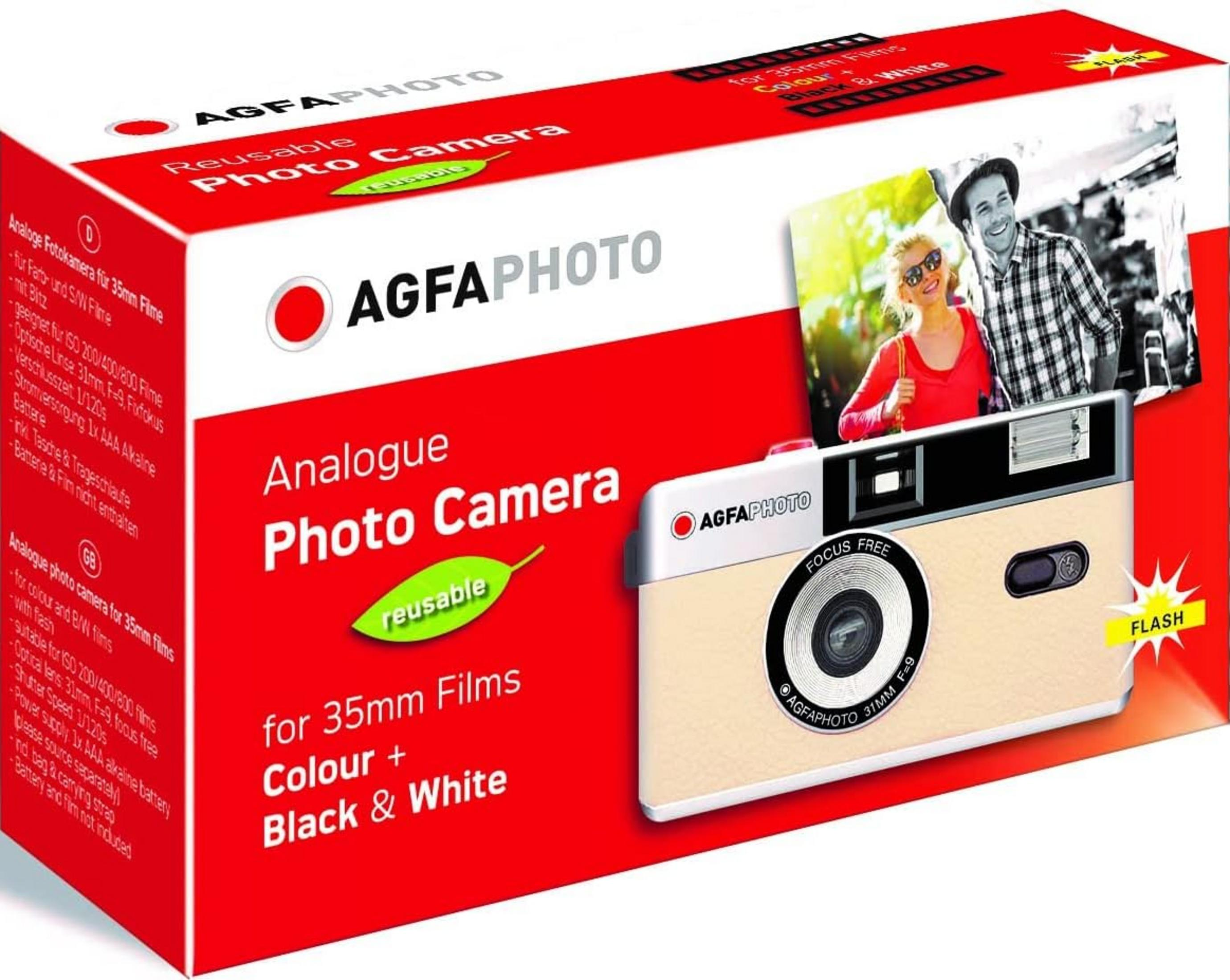 Confezione di una fotocamera AgfaPhoto riutilizzabile per pellicole 35mm.