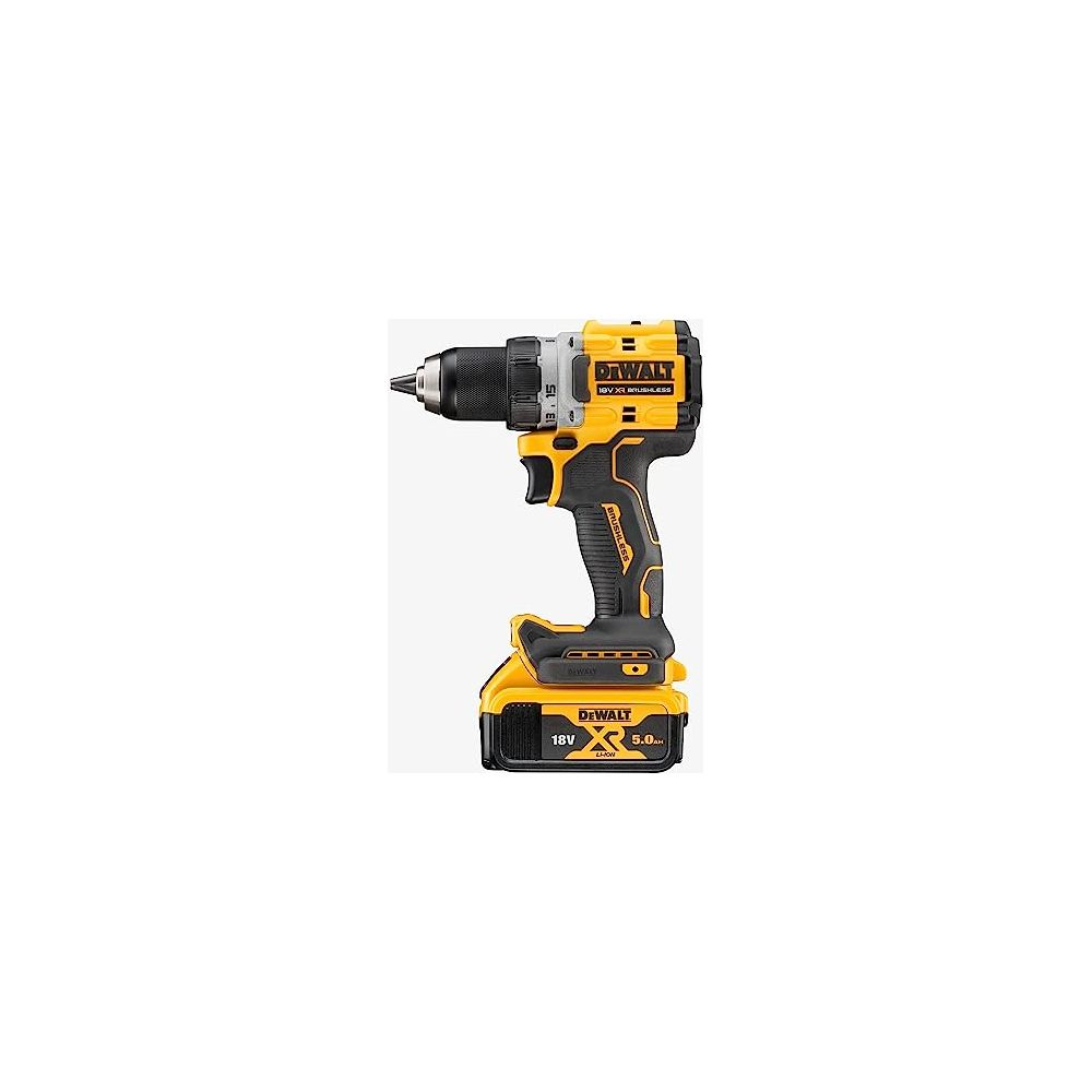 Un taladro inalámbrico Dewalt amarillo y negro con batería.