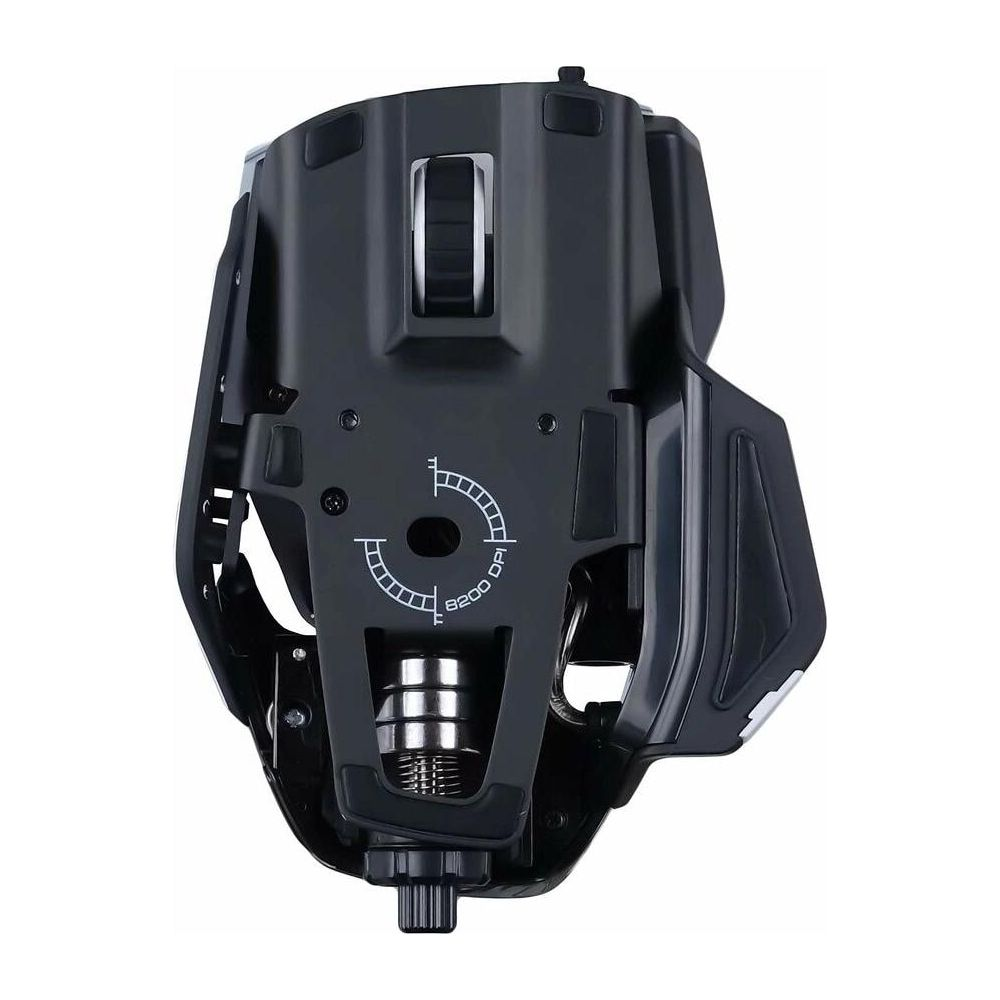 Czarna mysz gamingowa z kółkiem przewijania i wskaźnikiem 8200 DPI.