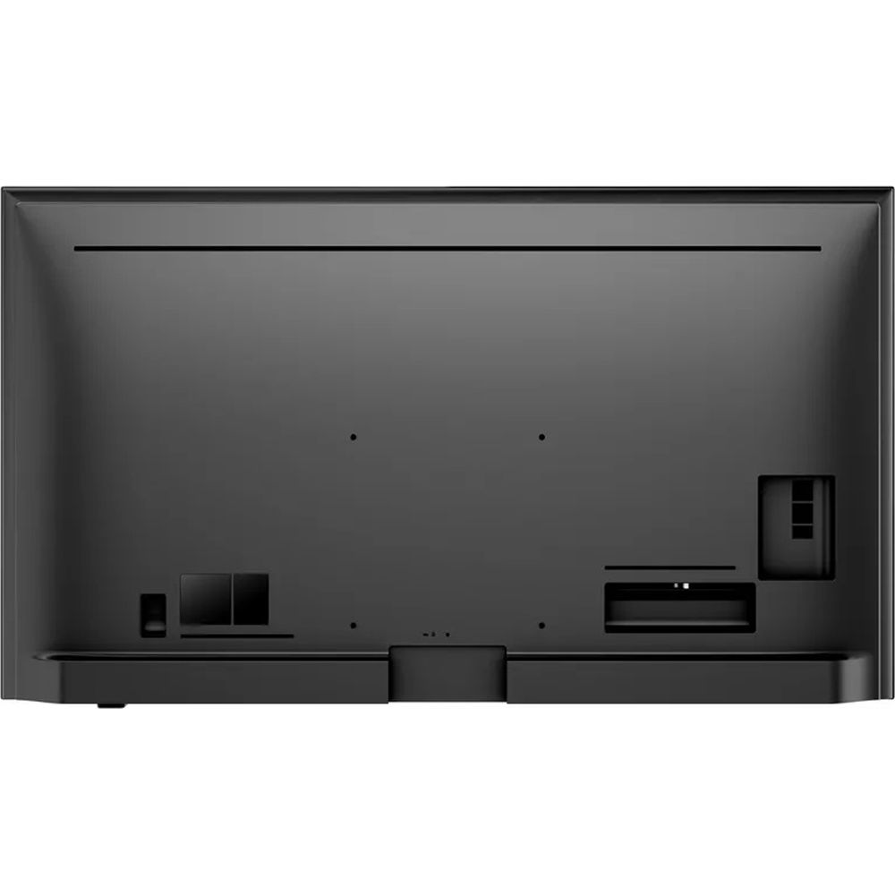 Tył czarnego telewizora z portami i punktami montażowymi.