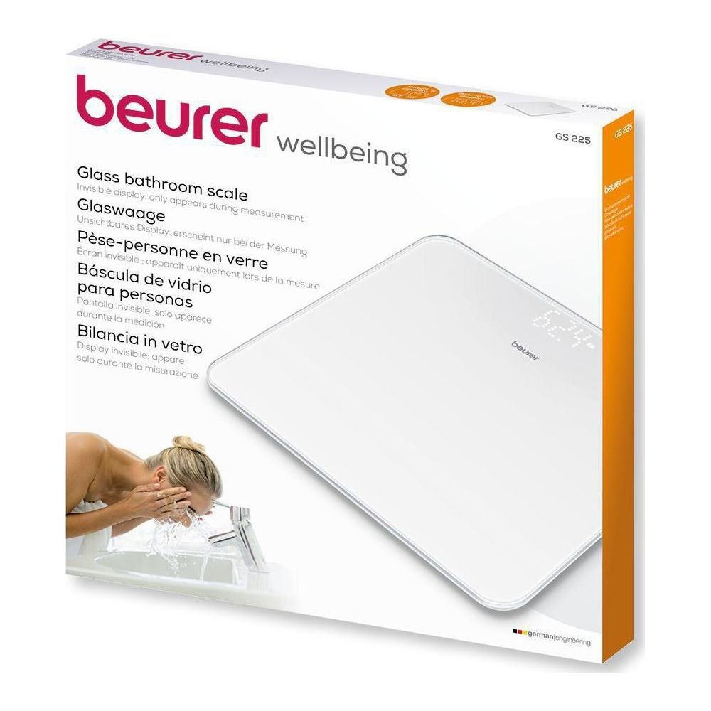 Beurer Glaswaage GS 225 mit unsichtbarem Display, zeigt 62,4.