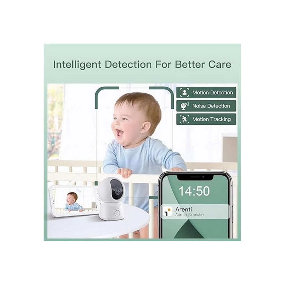 Babymonitor mit Baby, Kamera, Handy und Funktionen.