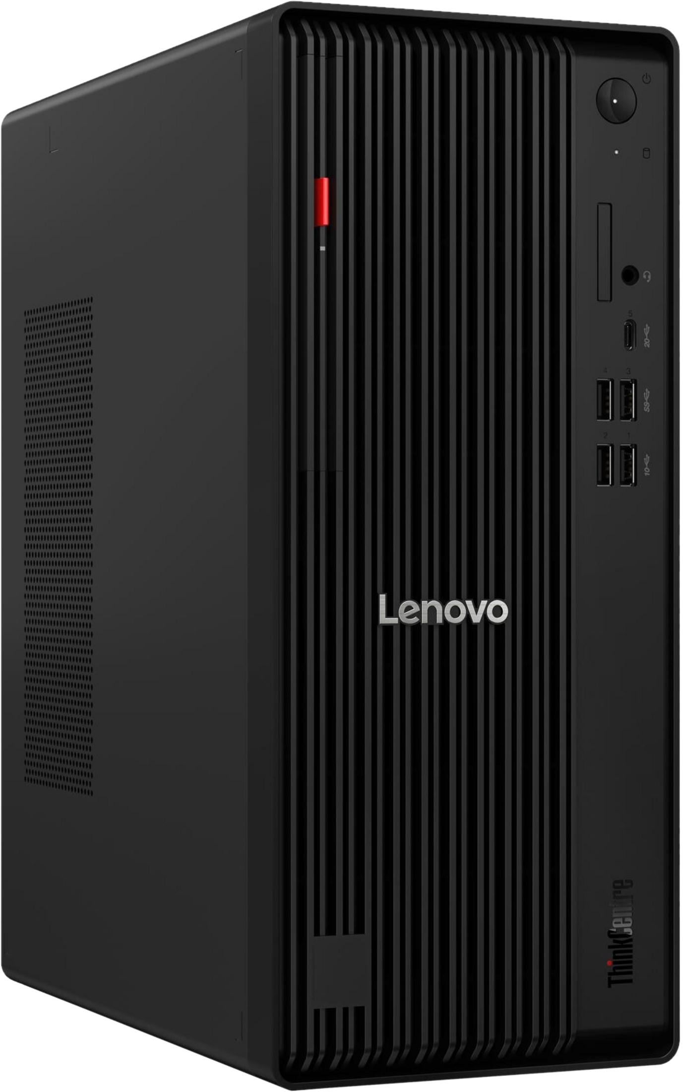 Desktop nero Lenovo ThinkCentre con frontale a coste e porte.