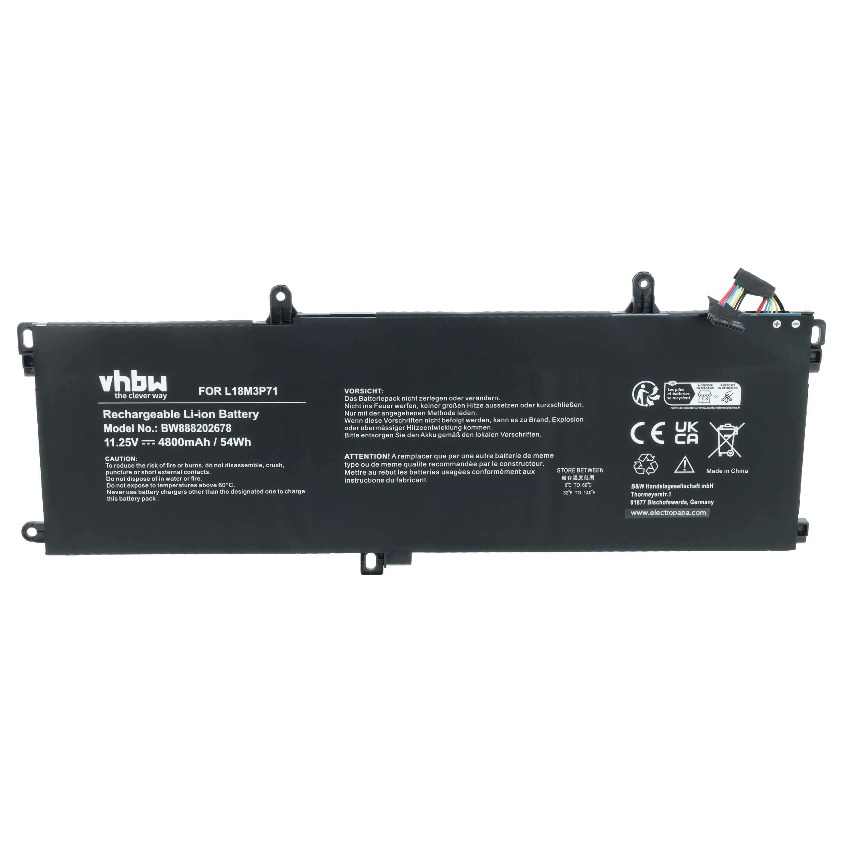 Schwarzer Laptop-Akku mit Beschriftungen, Modell BW888202678, 11.25V, 4800mAh.