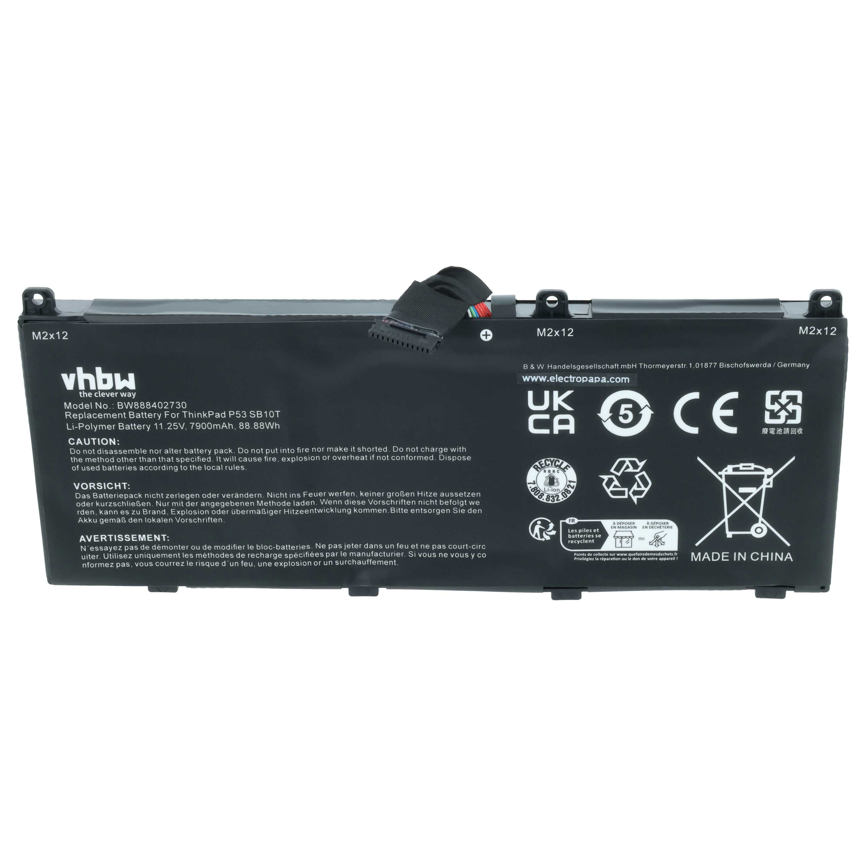 Schwarzer Li-Polymer-Akku für ThinkPad P53, 11.25V, 7900mAh, Made in China.