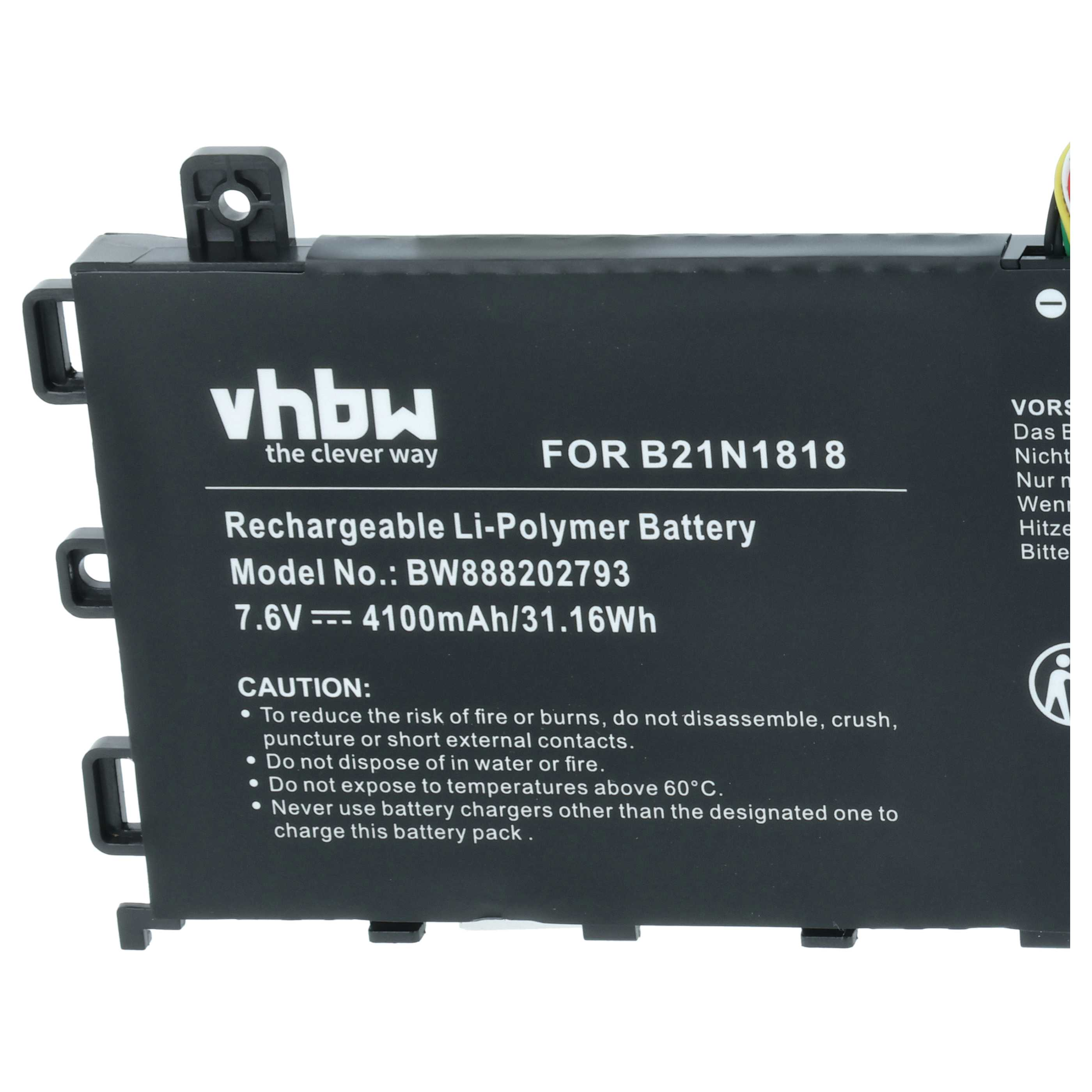 Schwarzer Li-Polymer-Akku mit Vhbw-Logo, Modell BW888202793, 4100mAh.
