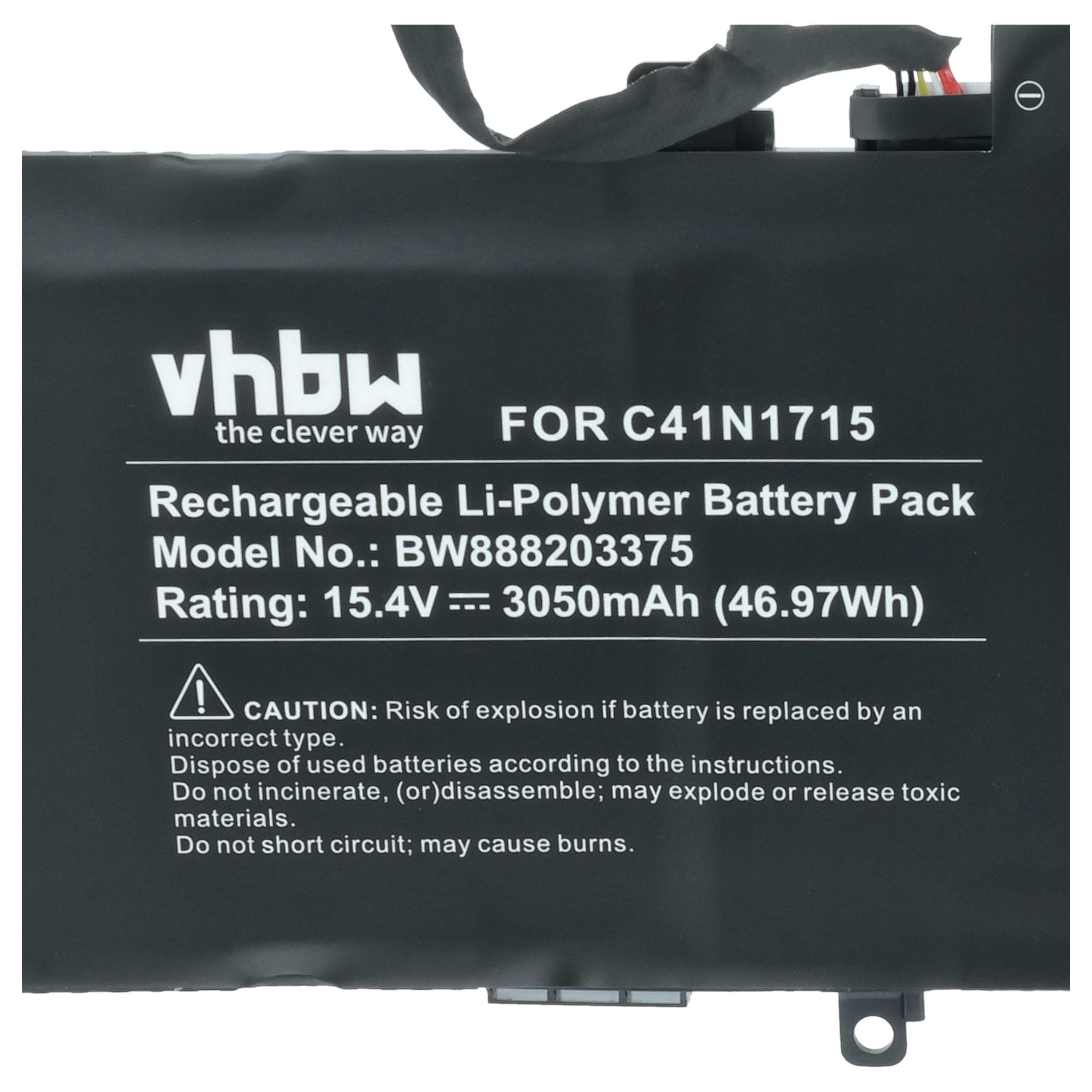 Schwarzer Li-Polymer-Akku für C41N1715, 15,4V, 3050mAh.