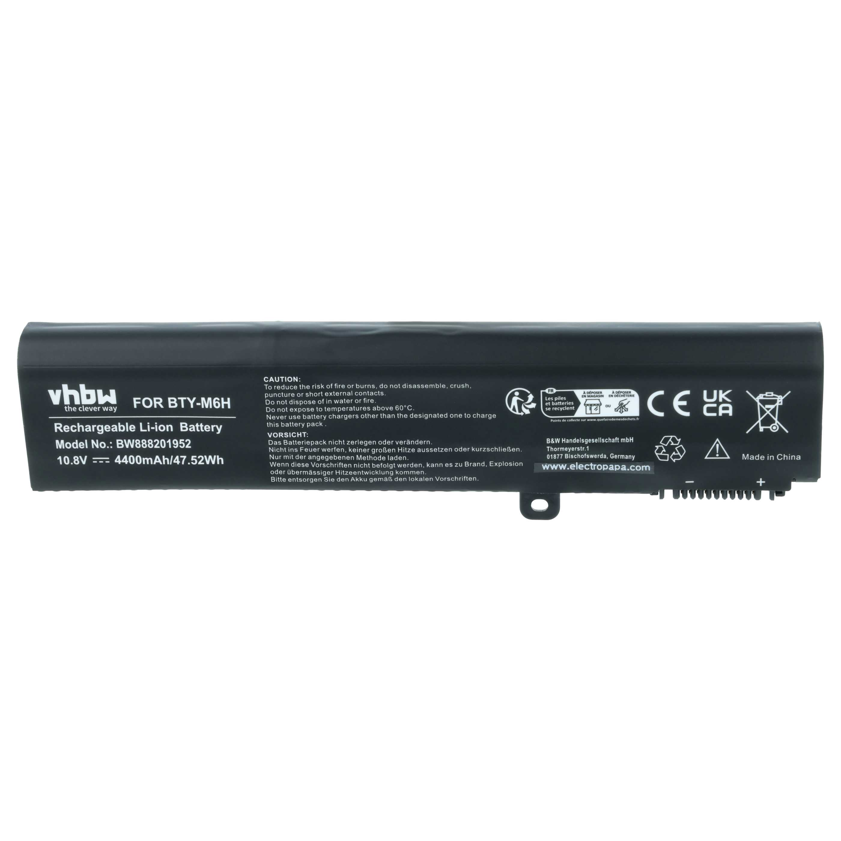 Schwarzer Li-Ionen-Akku mit Aufschriften: vhbw, Modell BW888201952, 10,8V 4400mAh.