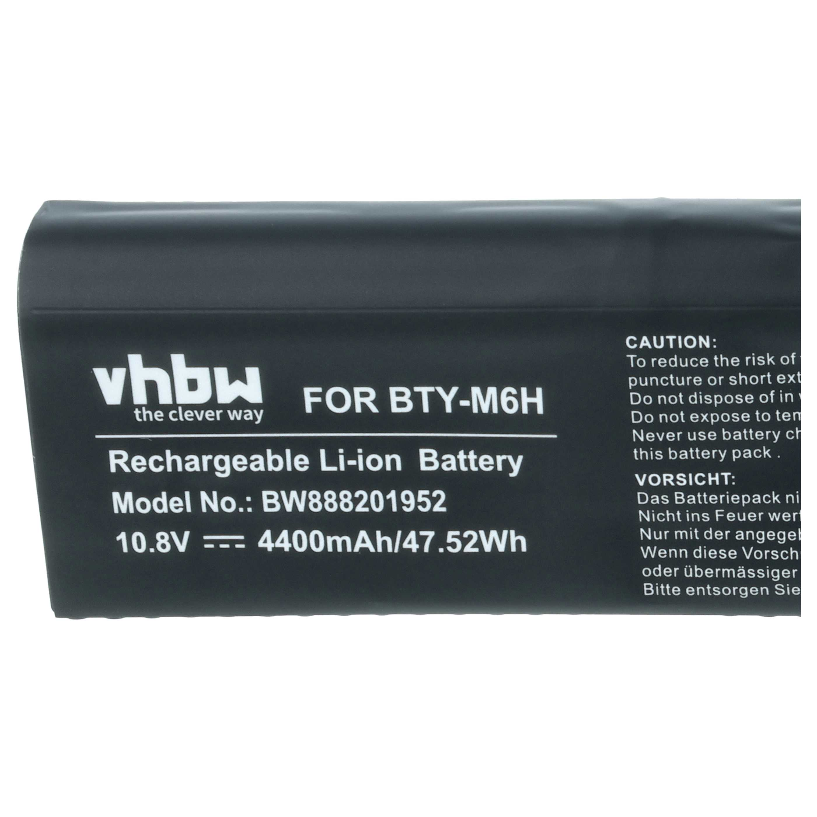Schwarzer Akku: vhbw für BTY-M6H, 10.8V, 4400mAh, Li-ion.