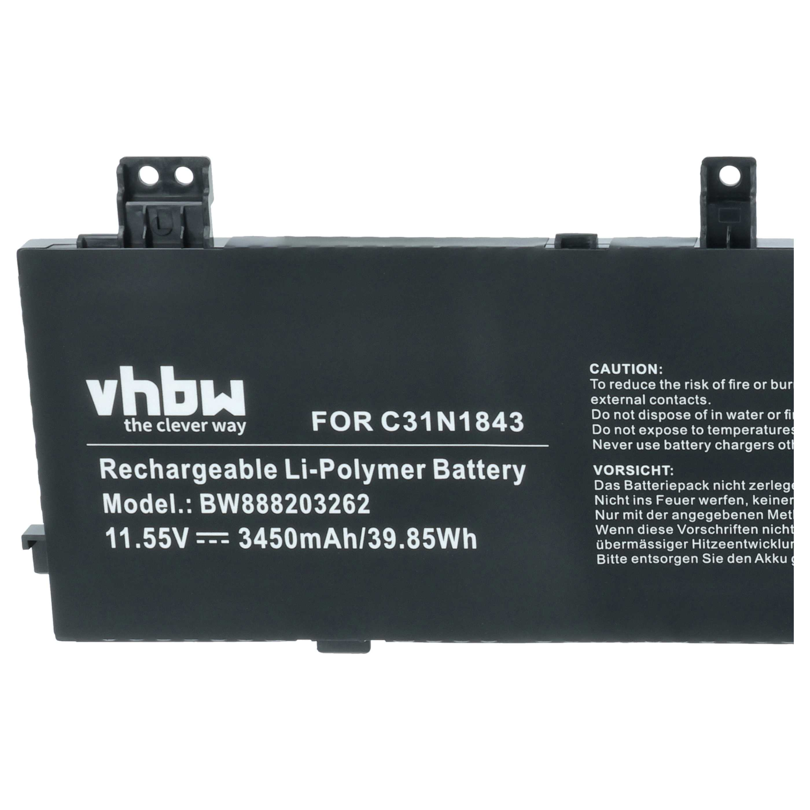 Schwarzer Akku für C31N1843, 11.55V, 3450mAh. Enthält Warnhinweise.
