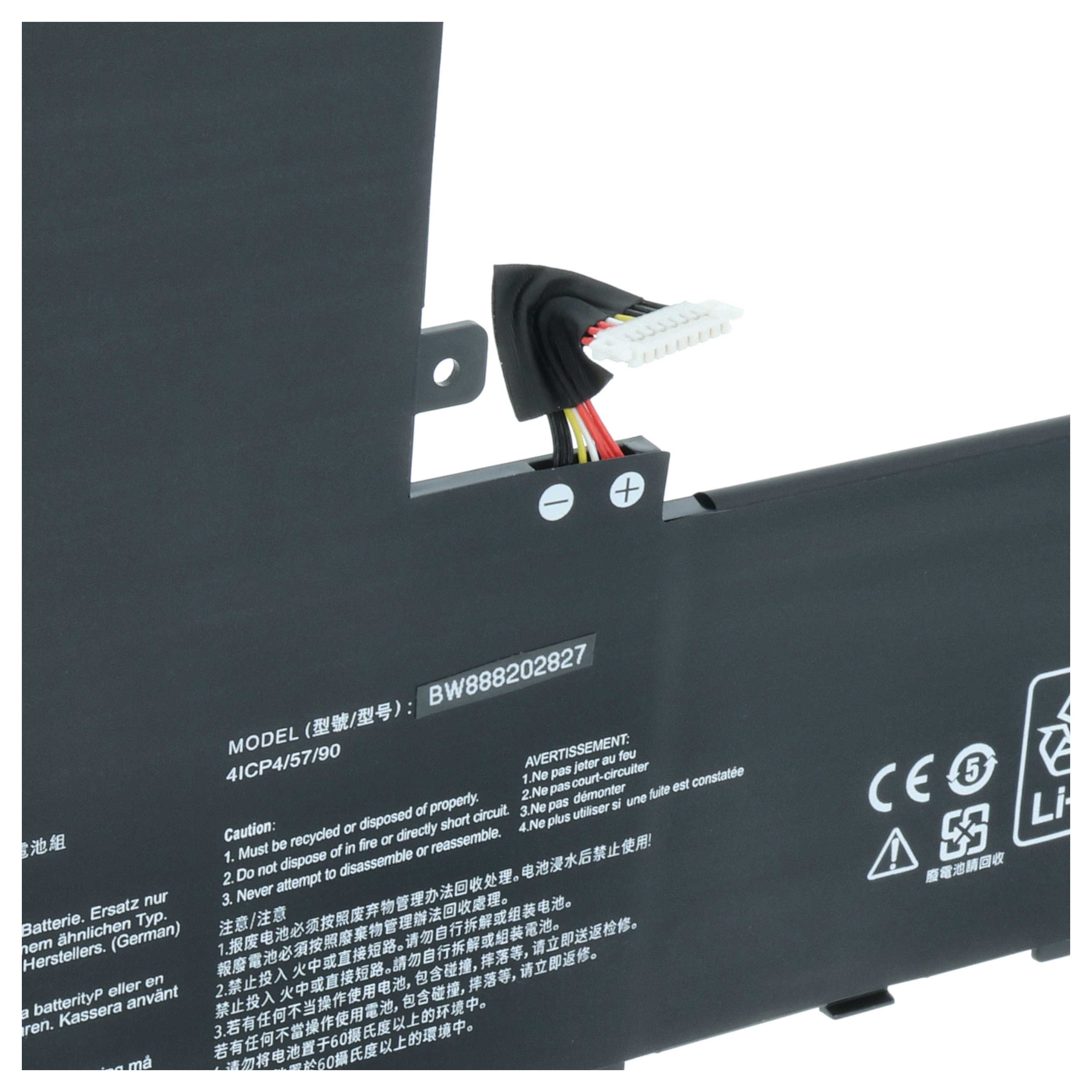 Schwarzer Akku mit Modellnummer BW888202827 und Warnhinweisen.