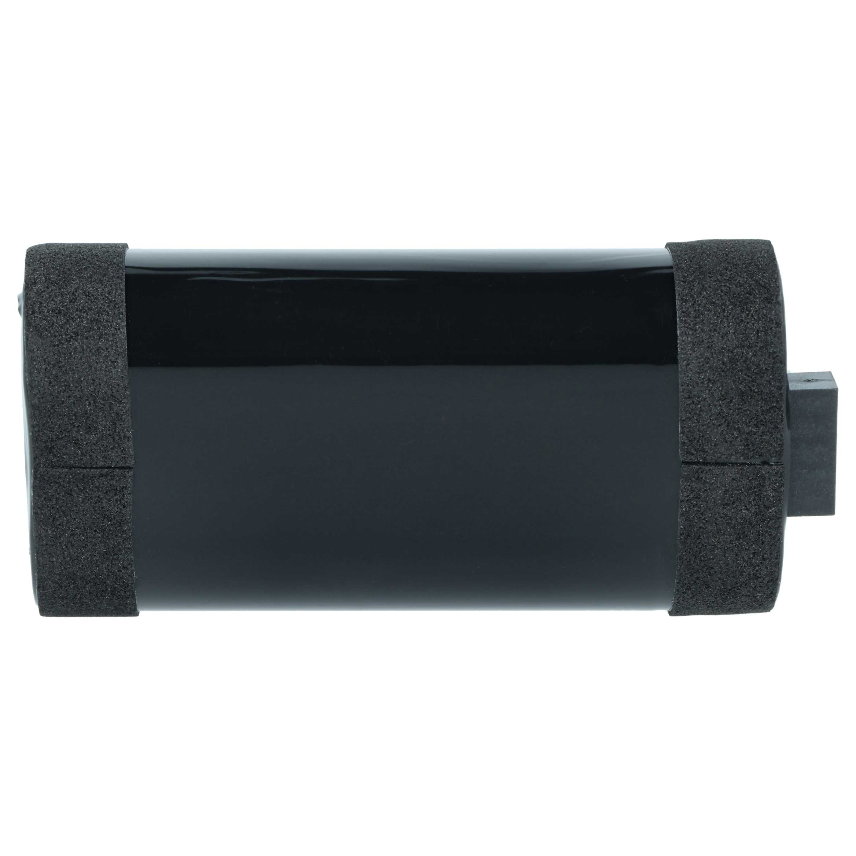 Ein schwarzer, zylindrischer Gegenstand mit Schaumstoffenden und einem Stecker.