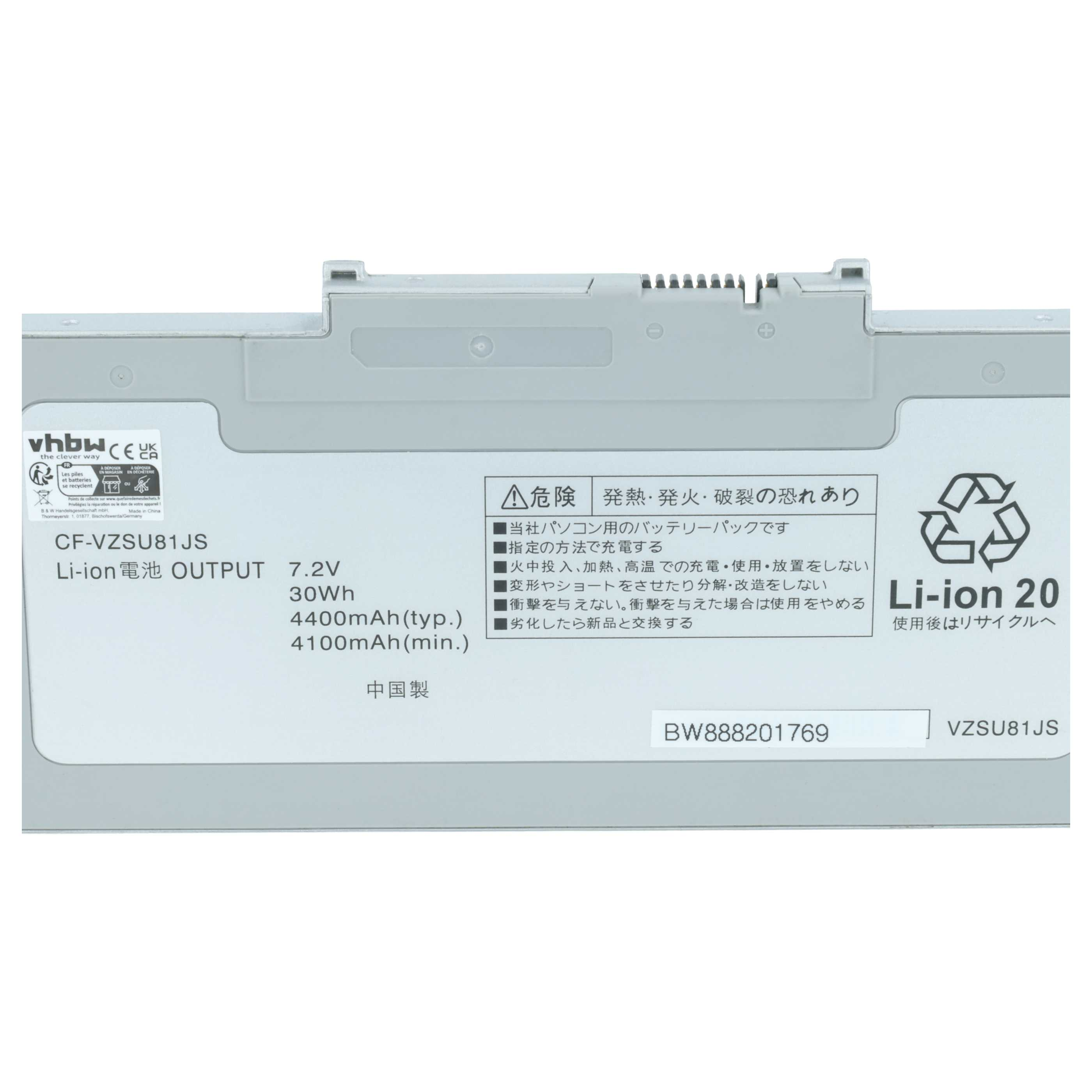 Li-ion Akku CF-VZSU81JS, 7.2V, 4400mAh, mit Warnhinweisen.