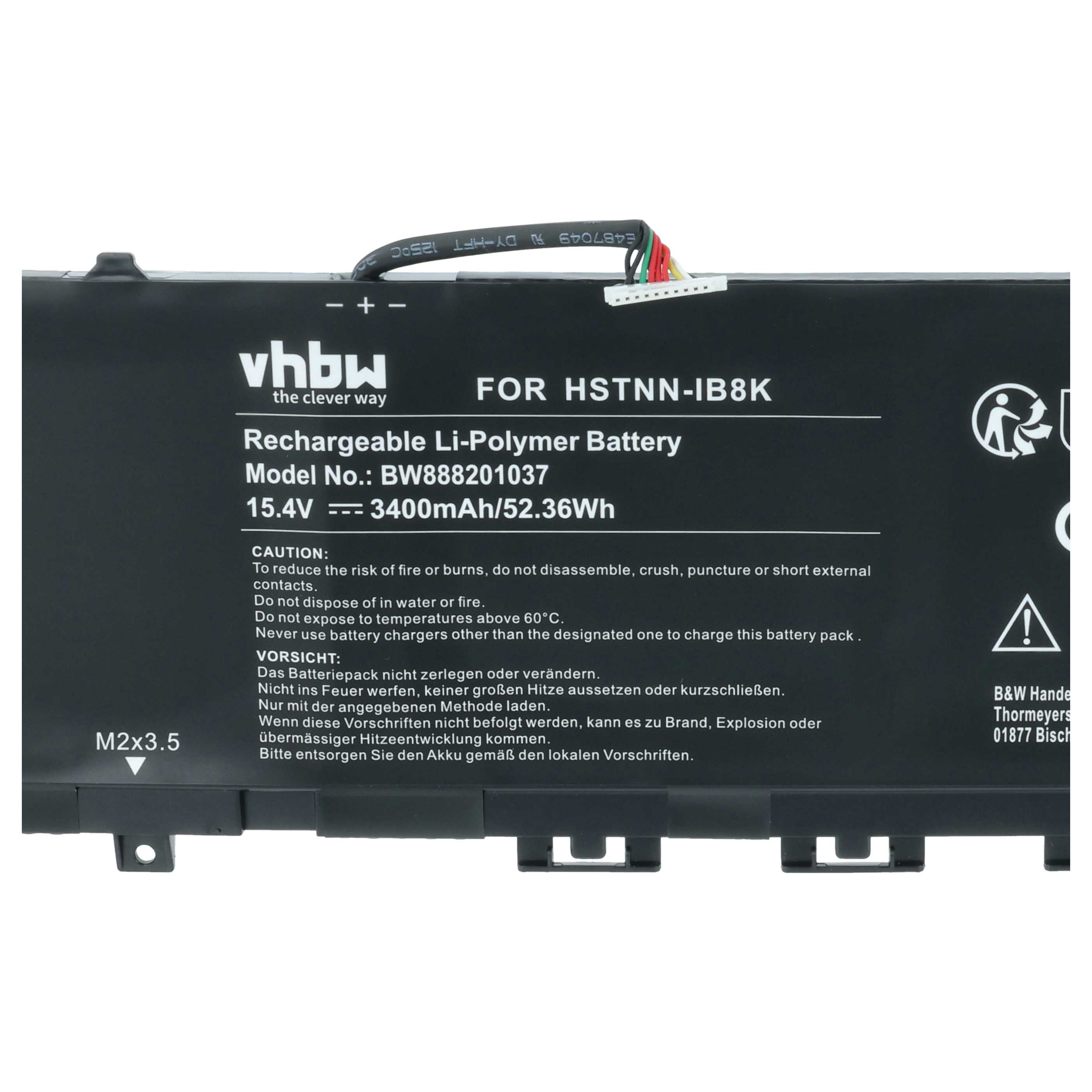Schwarzer Li-Polymer Akku mit Modellnummer BW888201037 für HSTNN-IB8K.