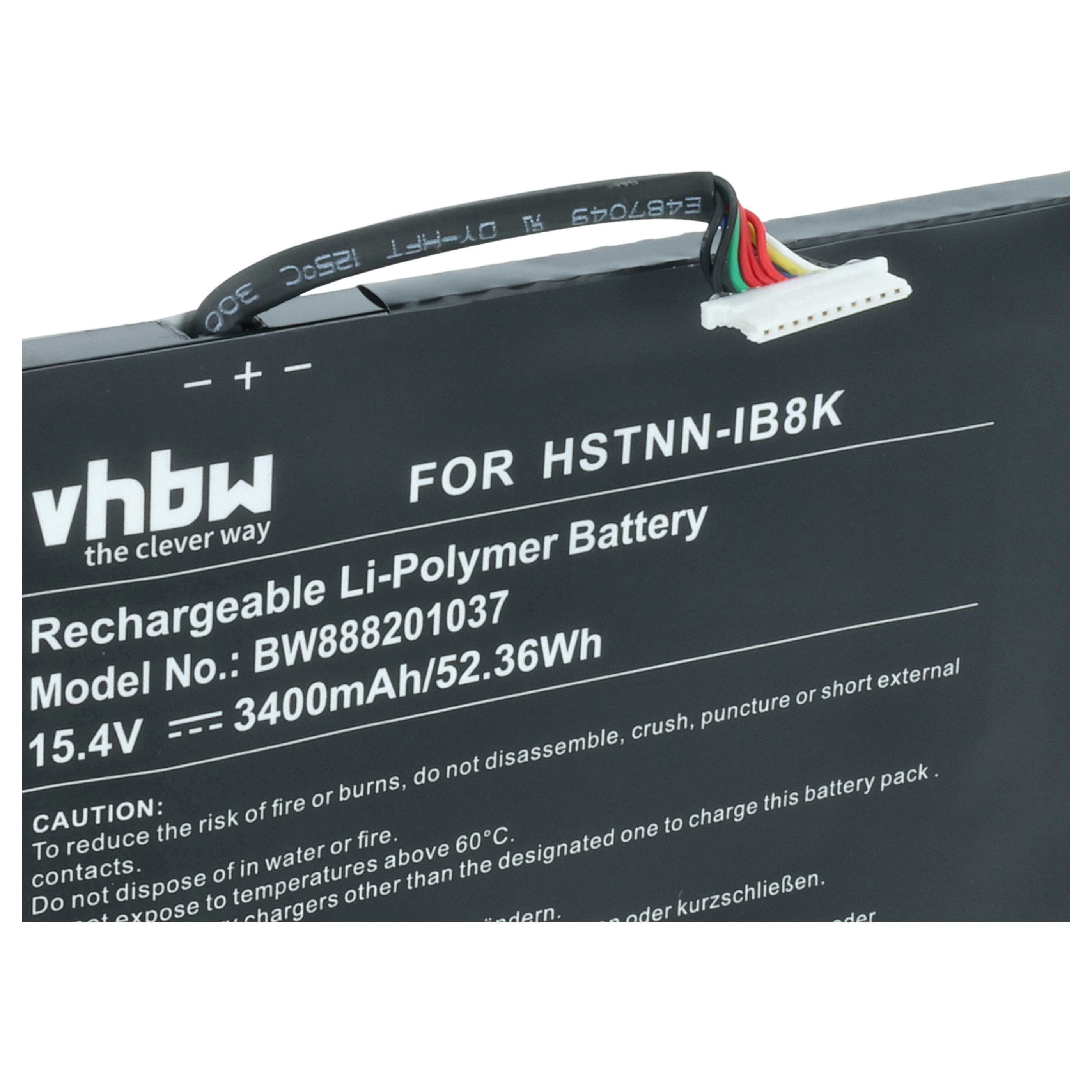 Schwarzer Li-Polymer Akku für HSTNN-IB8K, 15.4V, 3400mAh. Mit Kabeln.